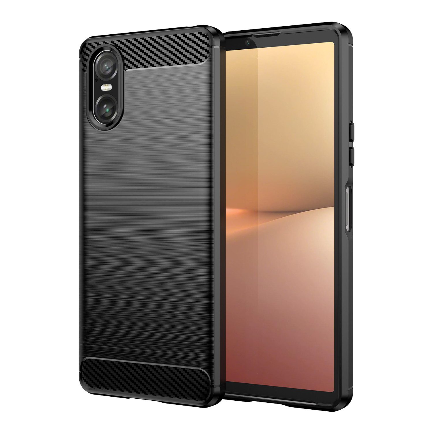 betterfon Handyhülle Carbon Hülle für Sony Xperia 10 VI Backcover TPU Silikon Schwarz, Carbon-Look – stoßfestes Case mit Air-Cushion & Metall-Optik