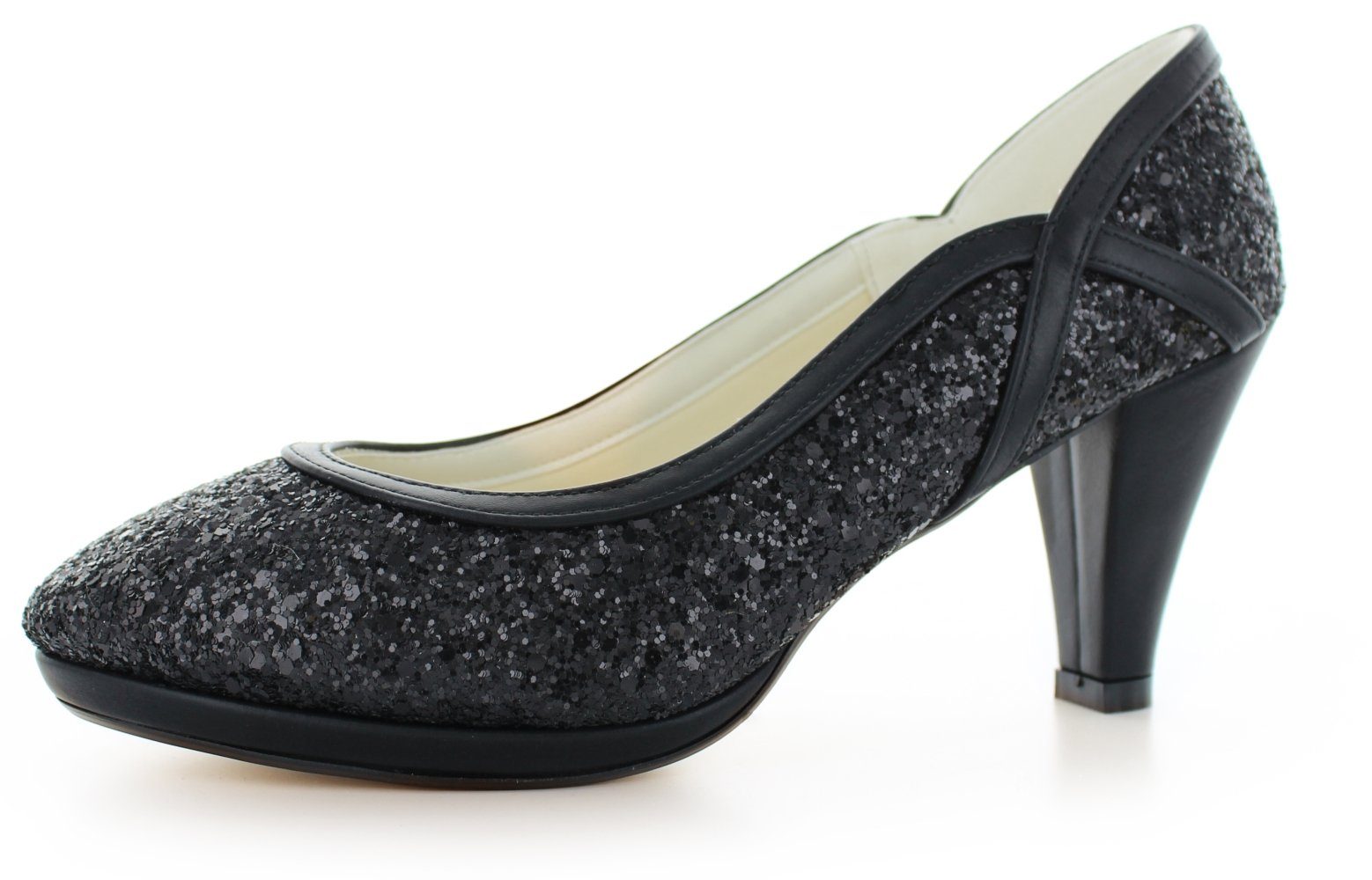 bequeme White 832 Glitter Lady Pumps schwarz Pumps