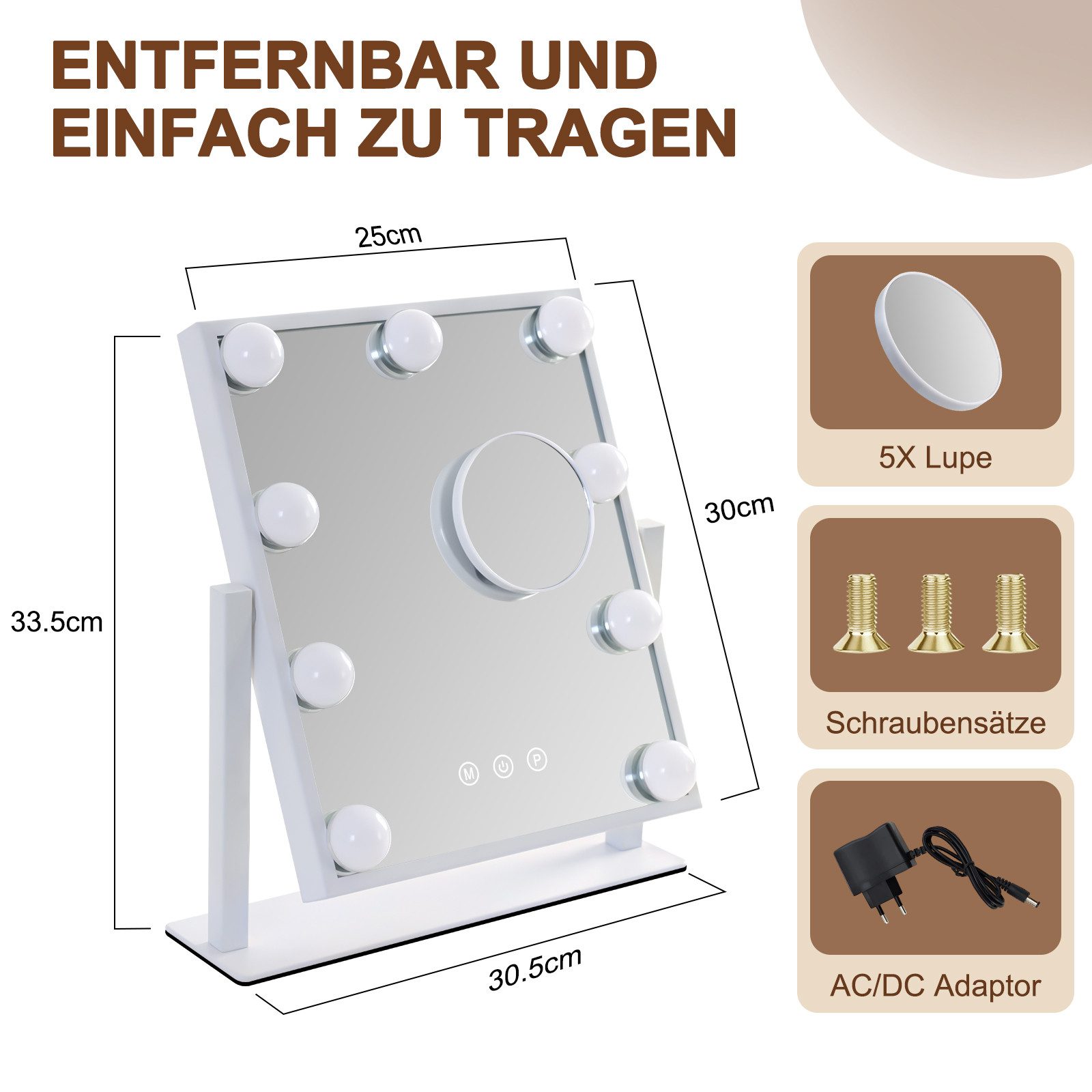 ZMH Schminkspiegel mit Beleuchtung Hollywood Spiegel, 3 Modi schminktischspiegel Touch Dimmbar mit Licht 360° Drehung