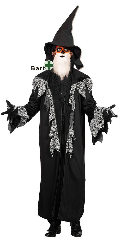 Karneval-Klamotten Zauberer-Kostüm Herren Gandalf schwarzen Mantel mit  Zaubererbart, Männer Kostüm Halloween Karneval