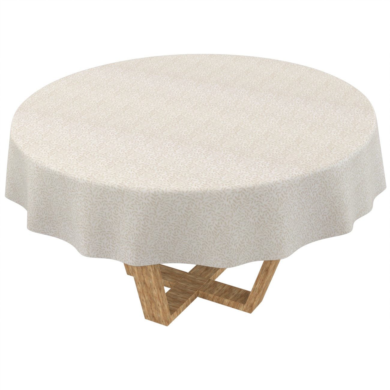 ANRO Tischdecke abwaschbar Barcelona Stoff Hochwertig Blätter Natur Boho (Einzelstück 1-tlg), Stoff schmutzabweisend Rund 100 Blätter Beige
