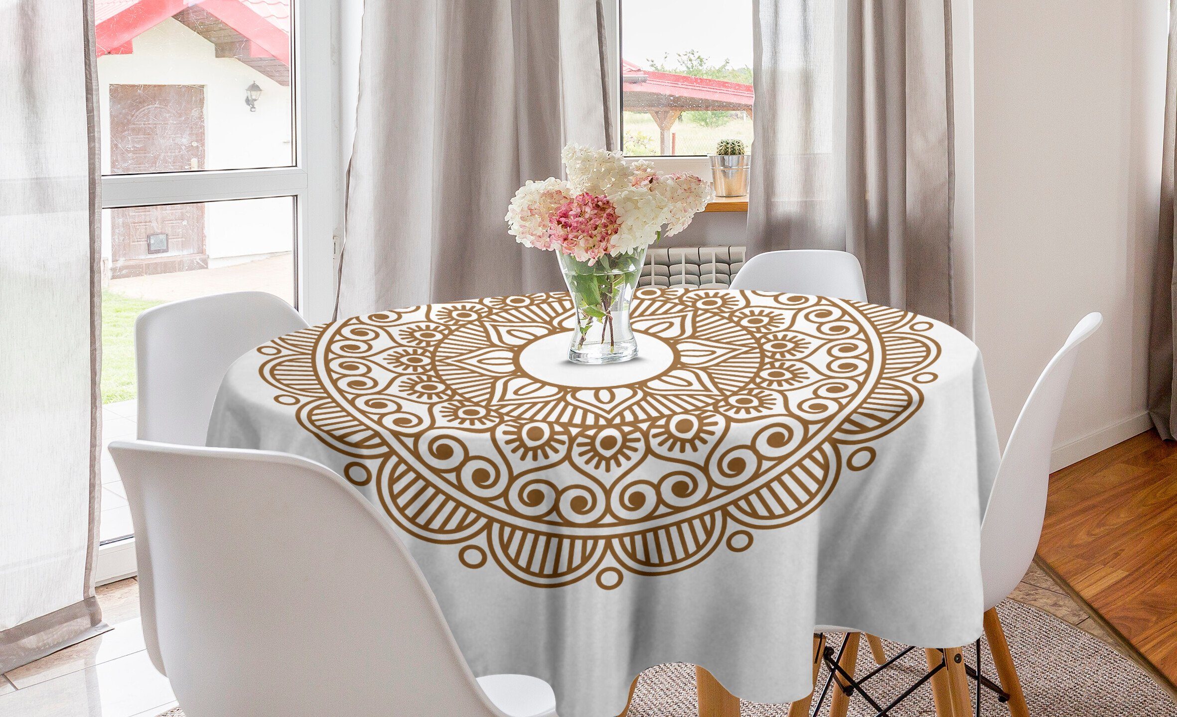 Abakuhaus Tischdecke Kreis Tischdecke Abdeckung für Esszimmer Küche Dekoration, Mandala Oriental und Tattoo Style