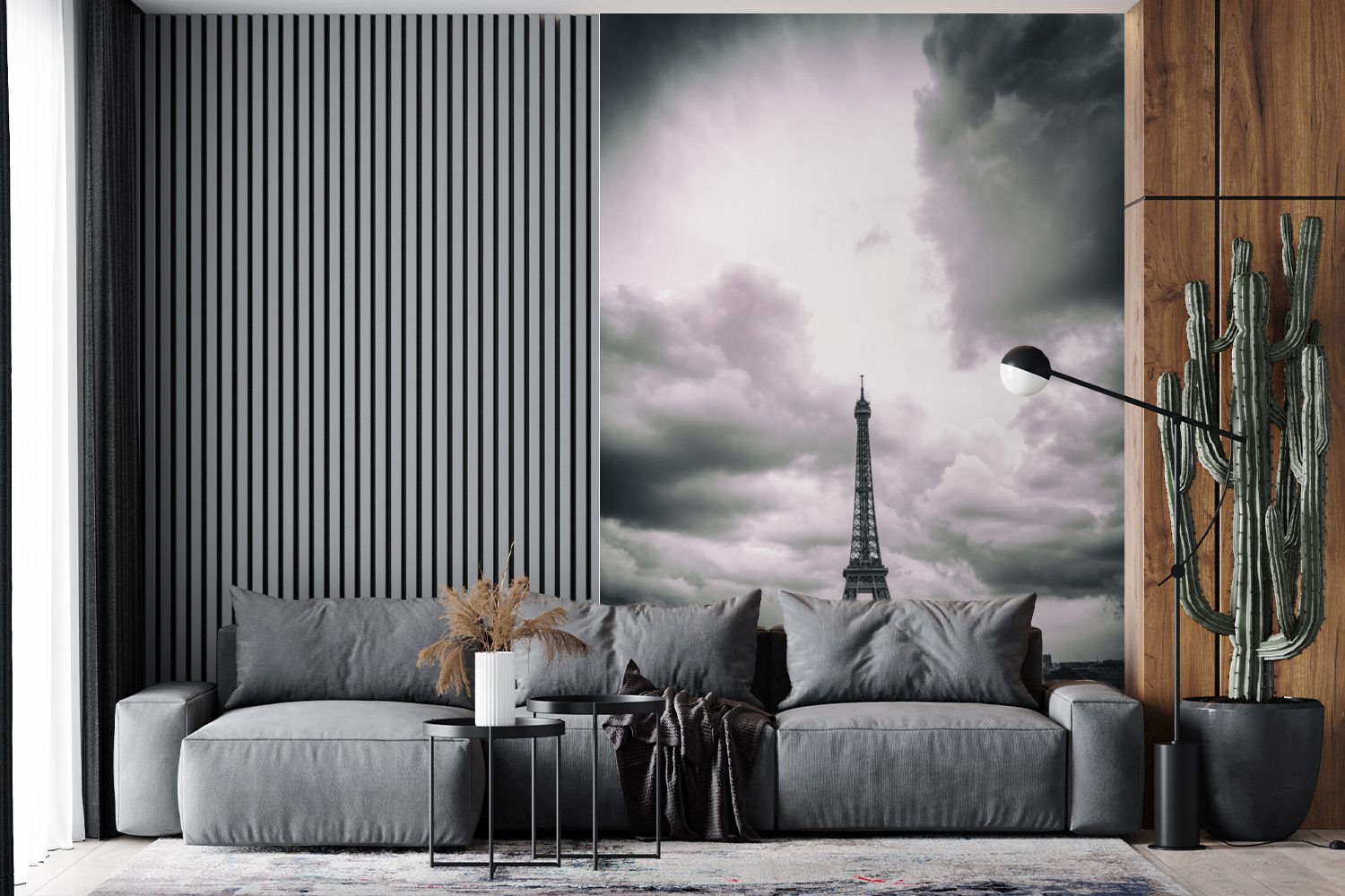 Eiffelturm bedruckt, Vinyl Wohnzimmer, Matt, Wolken, Tapete St), Wandtapete Montagefertig tobenden (3 unter MuchoWow Fototapete für