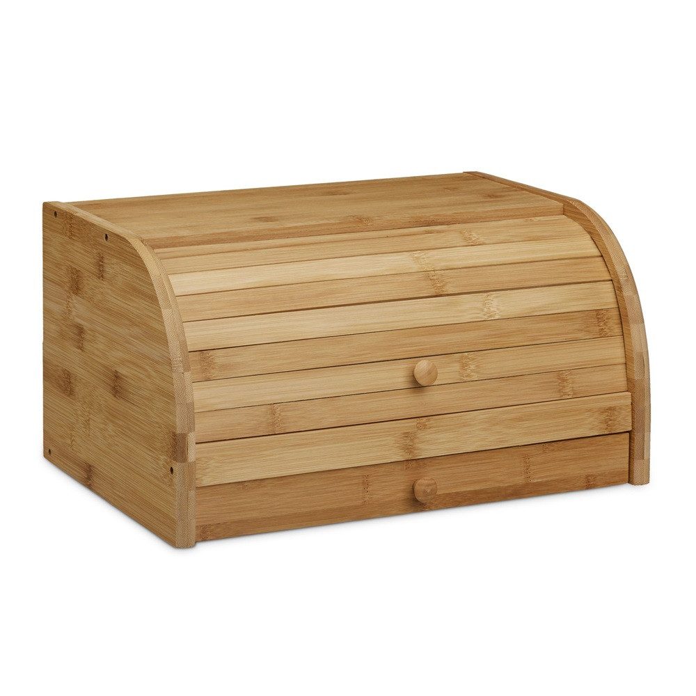 relaxdays Brotkasten 1 Brotkasten mit Schublade Bambus - braun, Bambus, MDF-Holz, (1-tlg)