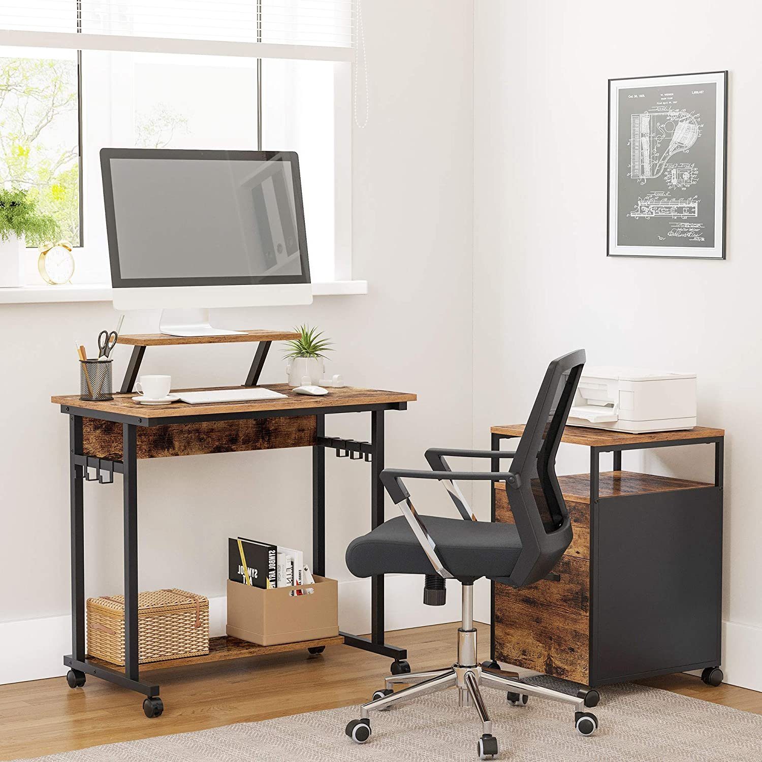 VASAGLE Schreibtisch »LWD085B01«, Mobiler Computertisch, mit Rollen, mit  Monitoraufsatz, 6 Haken, 80 x 50 x 75/90 cm, vintage online kaufen | OTTO
