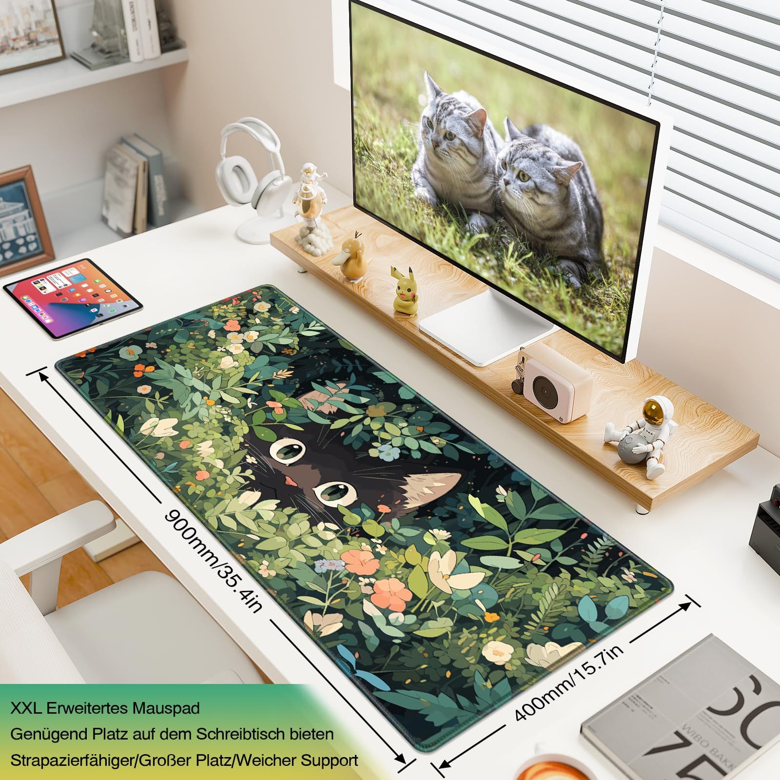 FOUORTUNATE-BEE Mauspad Große Schreibtischunterlage Gaming Mauspad Ergonomisch Set Katze (1-St), Desk Pad Set Büro Gaming Home Maus Tastatur Handgelenkauflage – Bild 2 von 5