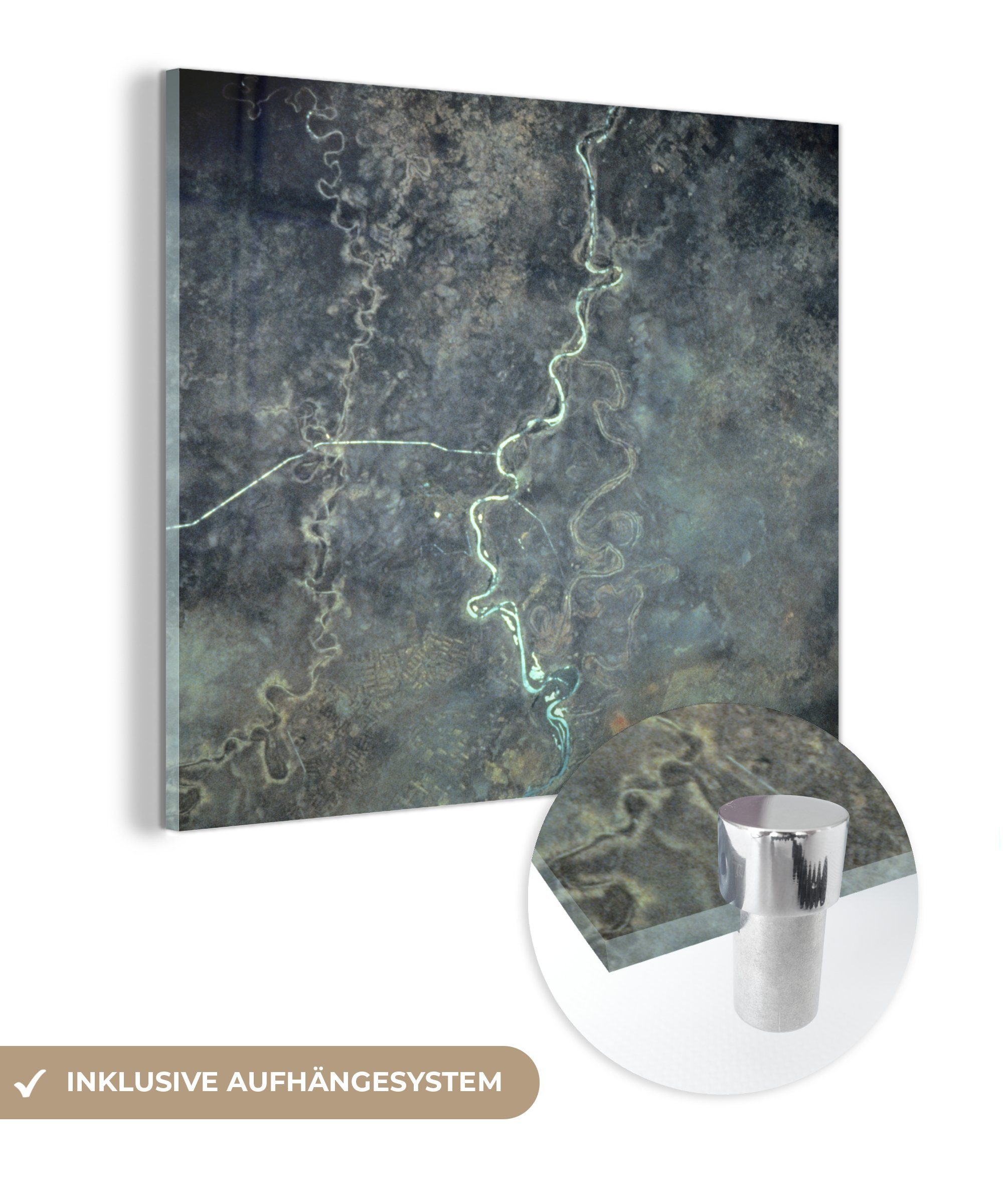 Nebel, Wanddekoration Bilder MuchoWow - - Fluss St), (1 Glas Glas Acrylglasbild im auf Foto auf - Wandbild Glasbilder