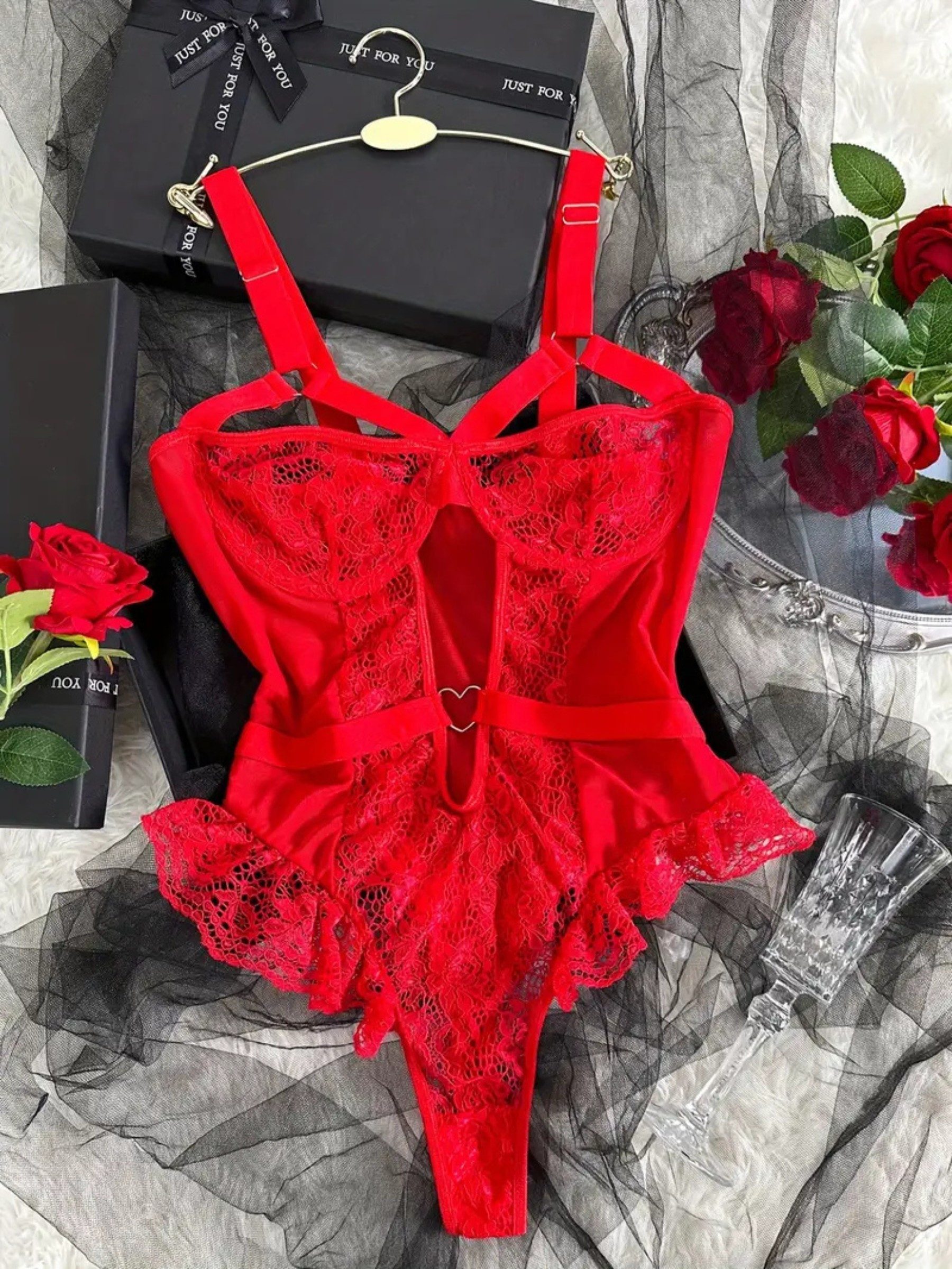 Corsage Sexy Reizwäsche-Body – Dessous aus Spitze & Mesh mit Herzdetail