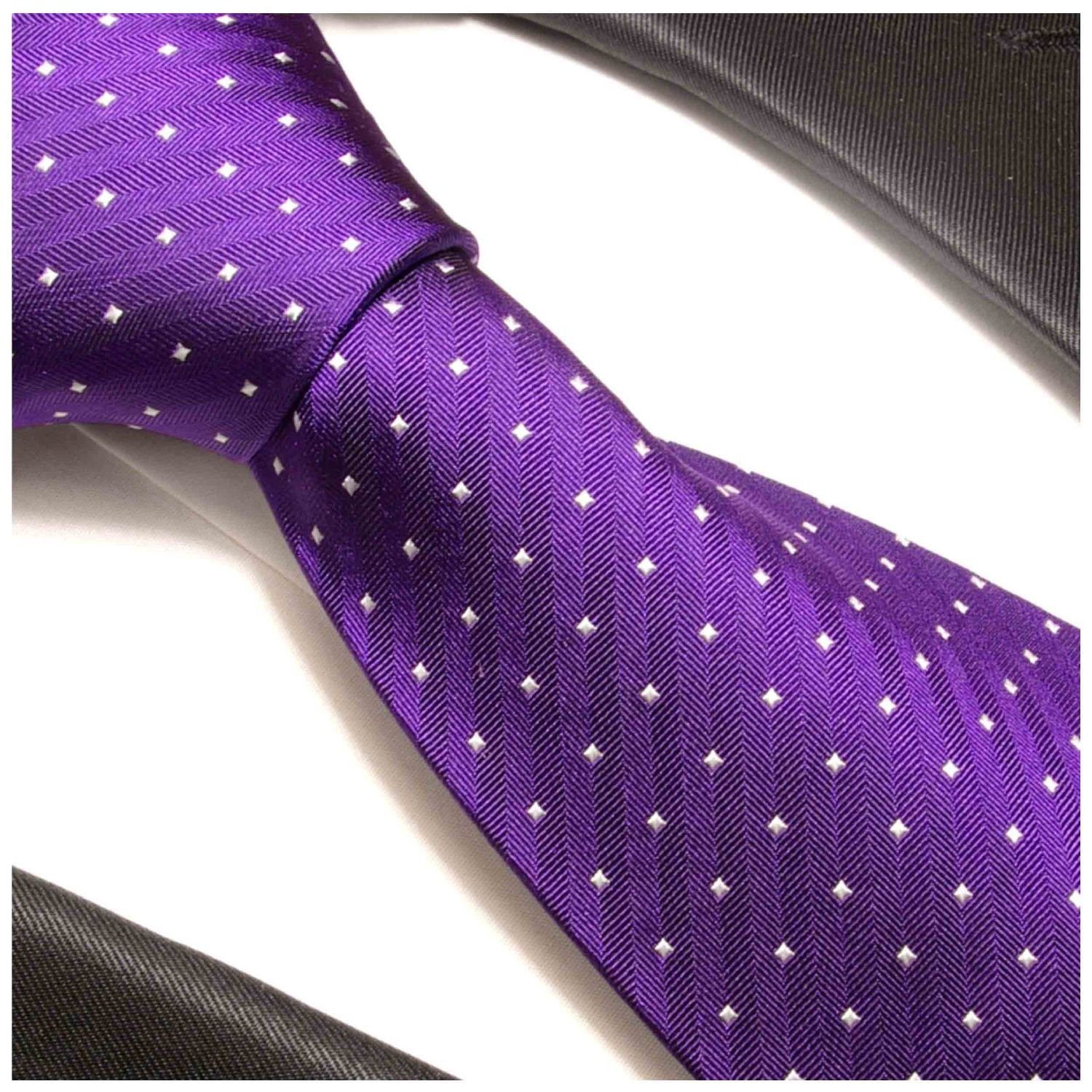 Seidenkrawatte Krawatte Tuch Herren 2-St., violett Malone mit Schmal lila Paul (6cm), Krawatte Einstecktuch) mit (Set, modern gepunktet Seide 100% 449