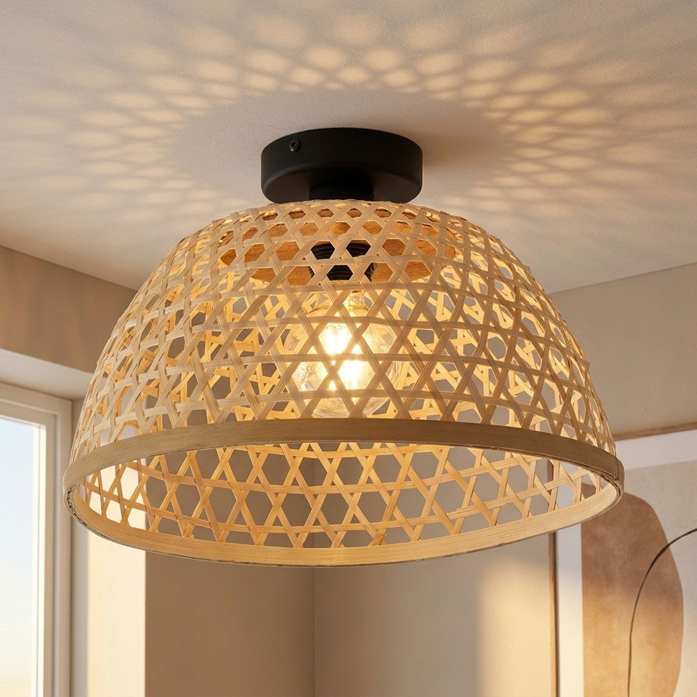 EGLO Deckenleuchte, Leuchtmittel nicht inklusive, Deckenlampe Deckenleuchte Wohnzimmer Rattan Holzoptik Schwarz D 37 cm