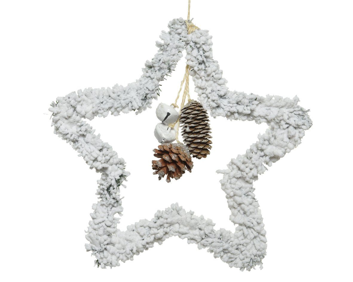 Decoris season decorations Christbaumschmuck, Weihnachtsschmuck Kunststoff Stern beschneit mit Zapfen 28cm weiß