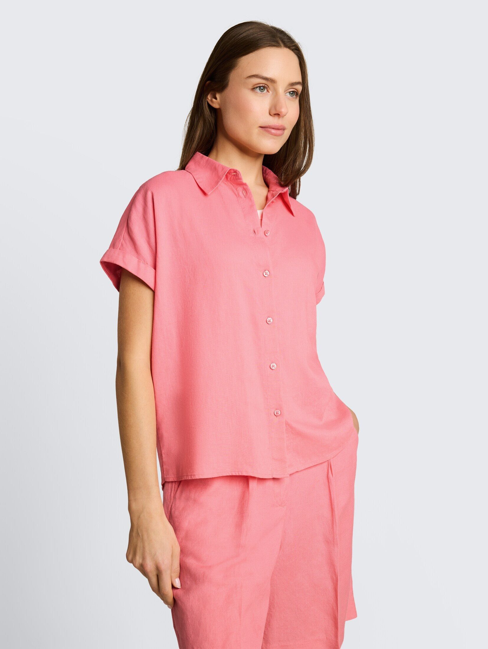 TOM TAILOR Kurzarmbluse Blusen & Shirts Loose Fit Bluse mit Leinenanteil