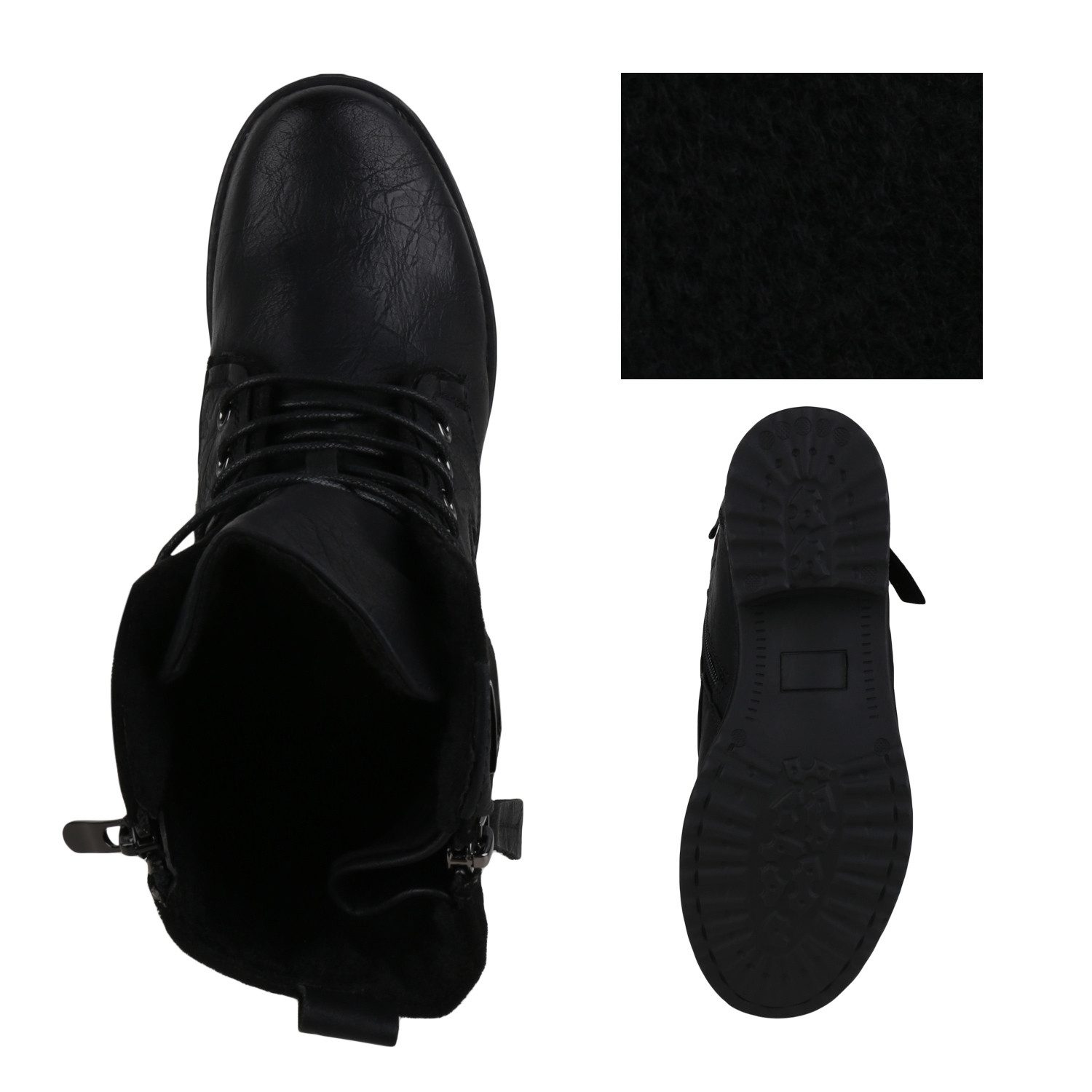 VAN HILL 835417 Schnürstiefelette Damen Schnürstiefeletten Leicht Gefüttert Blockabsatz Stiefeletten