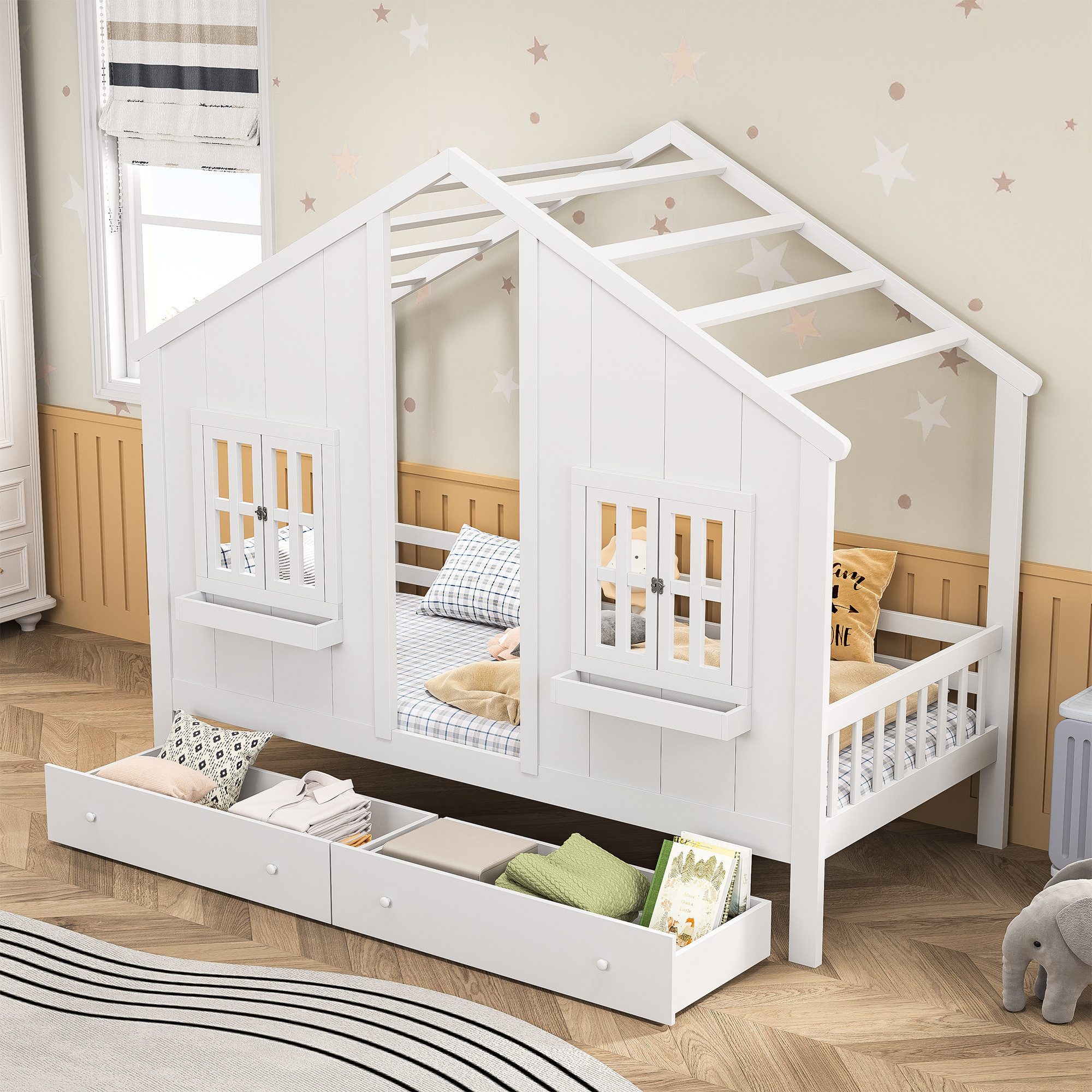 FUROKOY Hausbett Einzelbett Kinderbett 90x200 cm günstig online kaufen