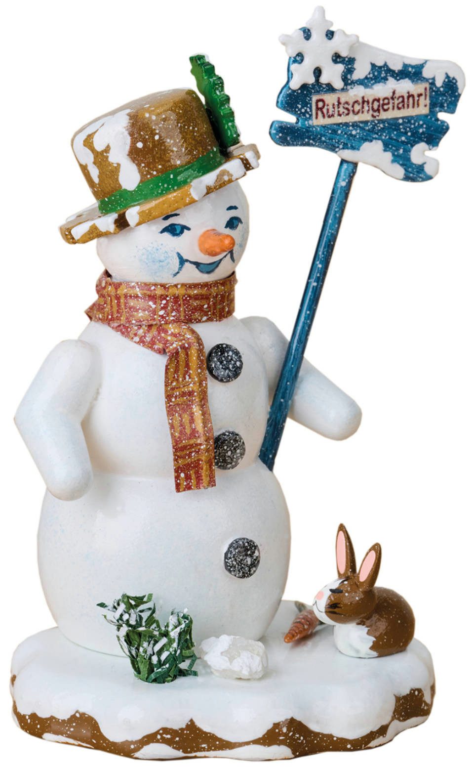 Hubrig Volkskunst Zschorlau Erzgebirge Sammelfigur Hubrig Winterkinder Schneemann Rutschgefahr