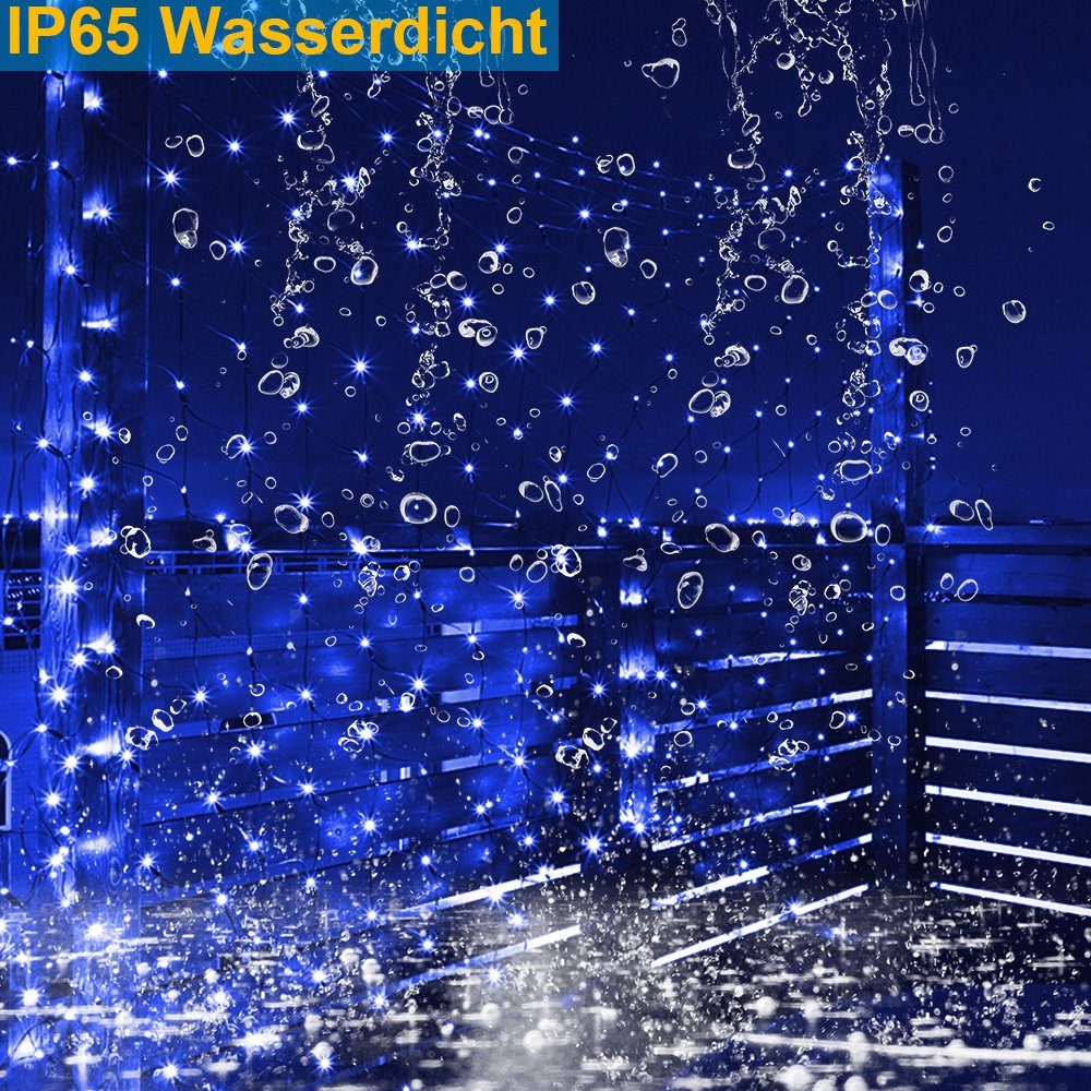 LED-Netzlichter,1.5*1.5/3*2M Rosnek Blau Hinterhof Garten LED-Lichterkette Fernsteuerungs,für Solar,Wasserdichte,mit Weihnachten,