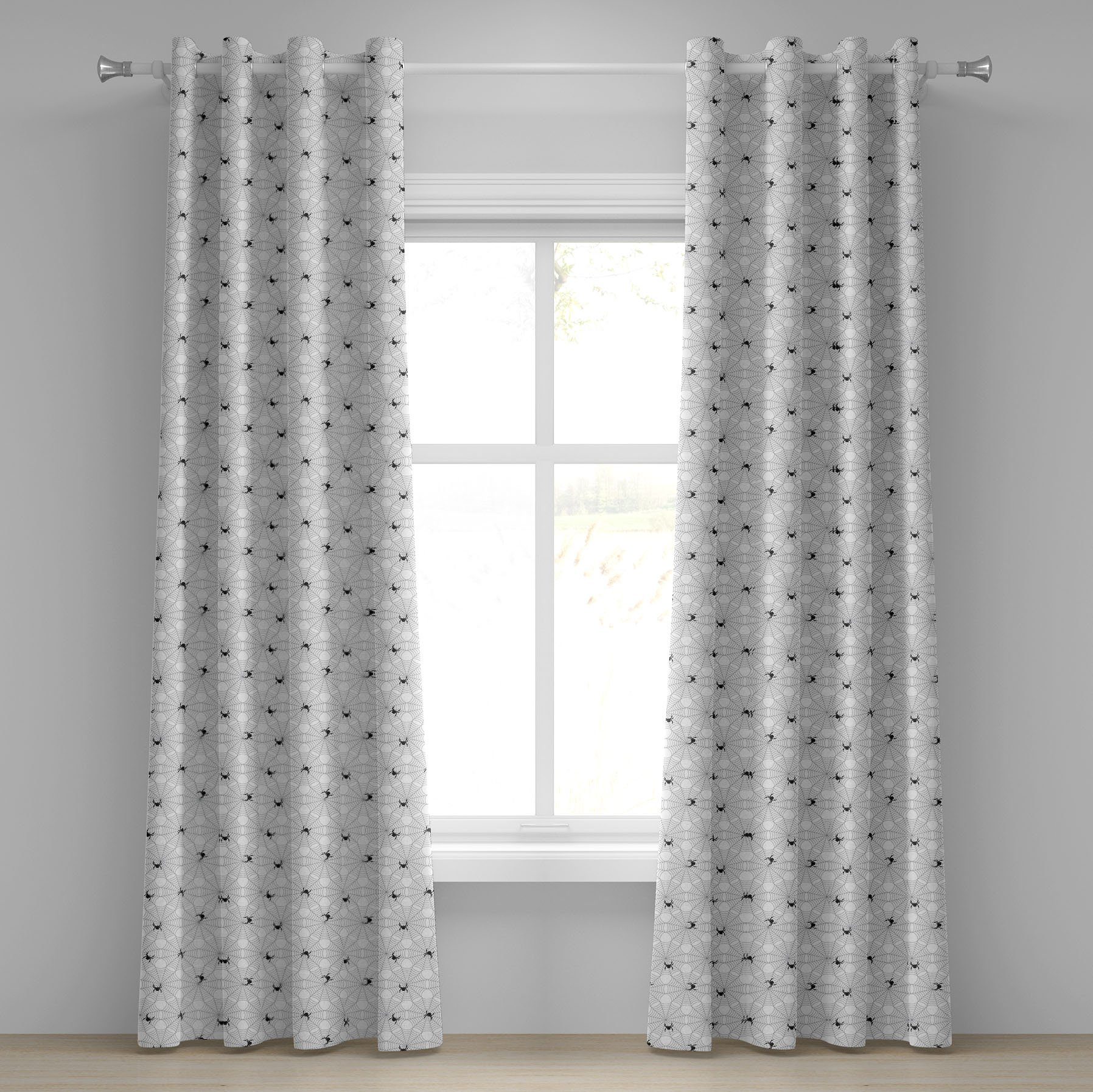 Schwarz 2-Panel-Fenstervorhänge Dekorative Gardine für Wohnzimmer, Spinnennetz Abakuhaus, Insektennetz Schlafzimmer