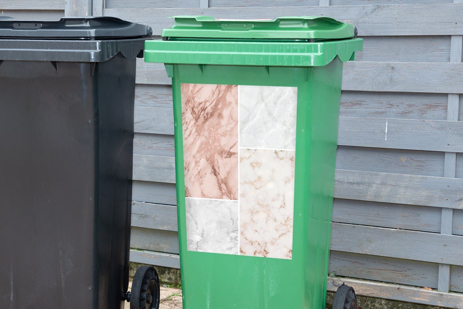 Container, Mülleimer-aufkleber, Abfalbehälter - - Collage Marmor Rosa St), Sticker, Wandsticker MuchoWow Mülltonne, (1