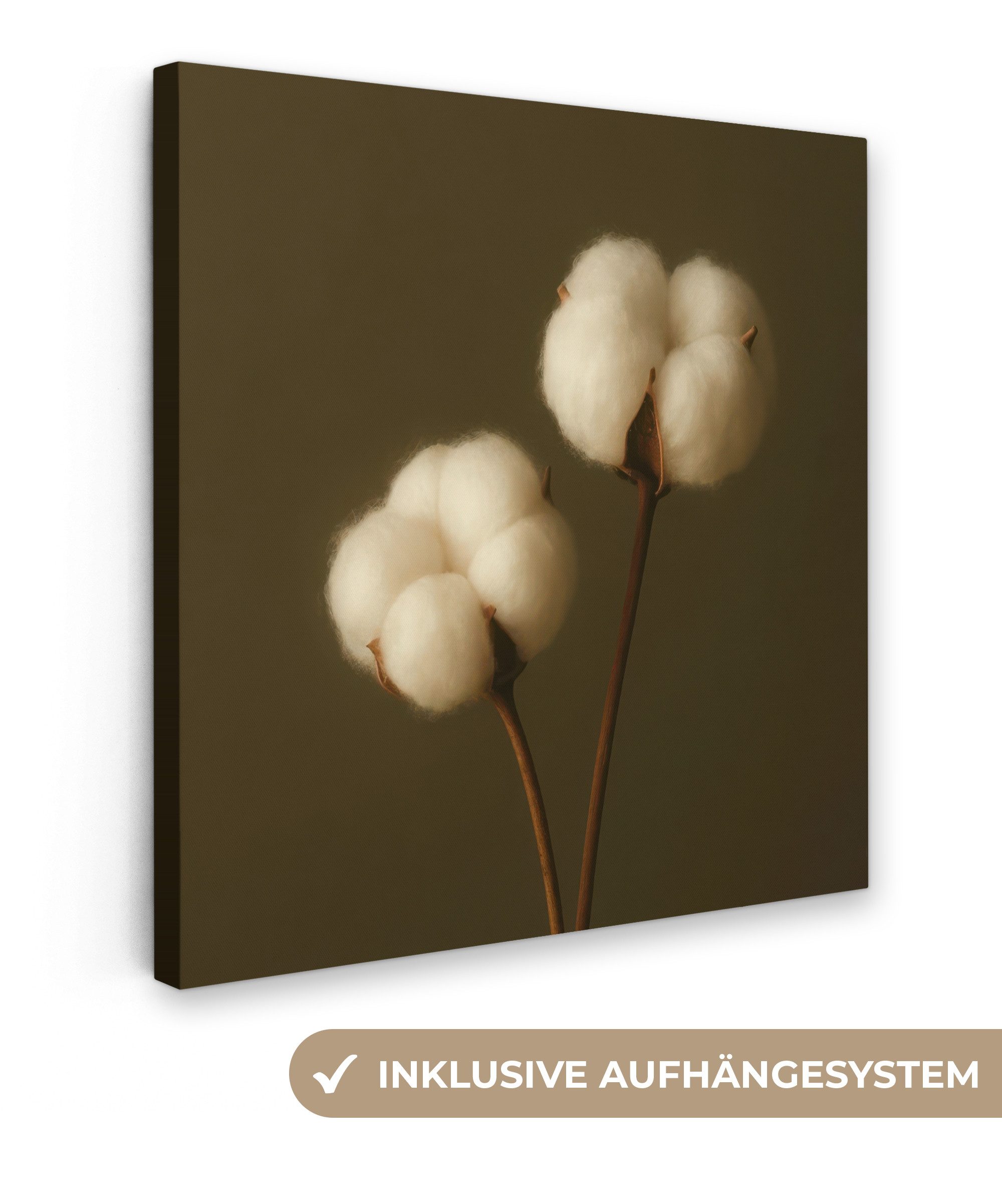 OneMillionCanvasses® Leinwandbild Äste - Baumwolle - Weiß - Kugeln, Fotodruck (1 St), Wandbild, Deko Schlafzimmer Wohnzimmer Flur 20x20 cm