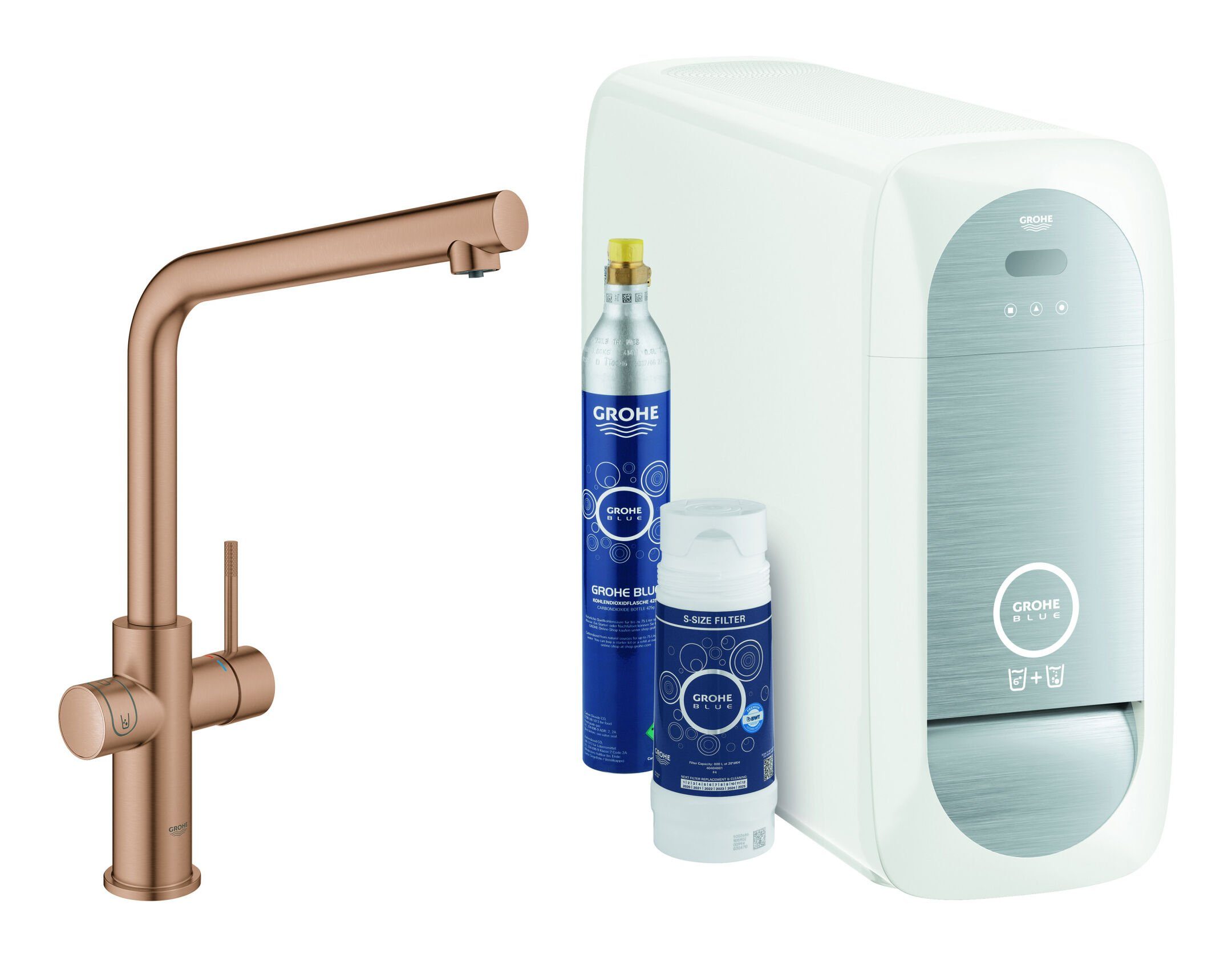 Starterkit mit Spültischarmatur L-Auslauf gebürstet Grohe Warm Home - Blue Sunset Küchenarmatur