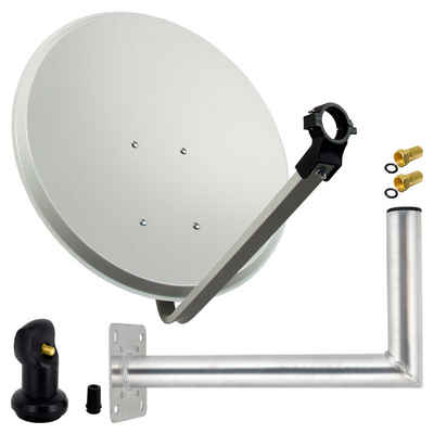 PremiumX SAT Anlage 60cm Hellgrau Satellitenantenne Single LNB Wandhalter 45cm SAT-Antenne