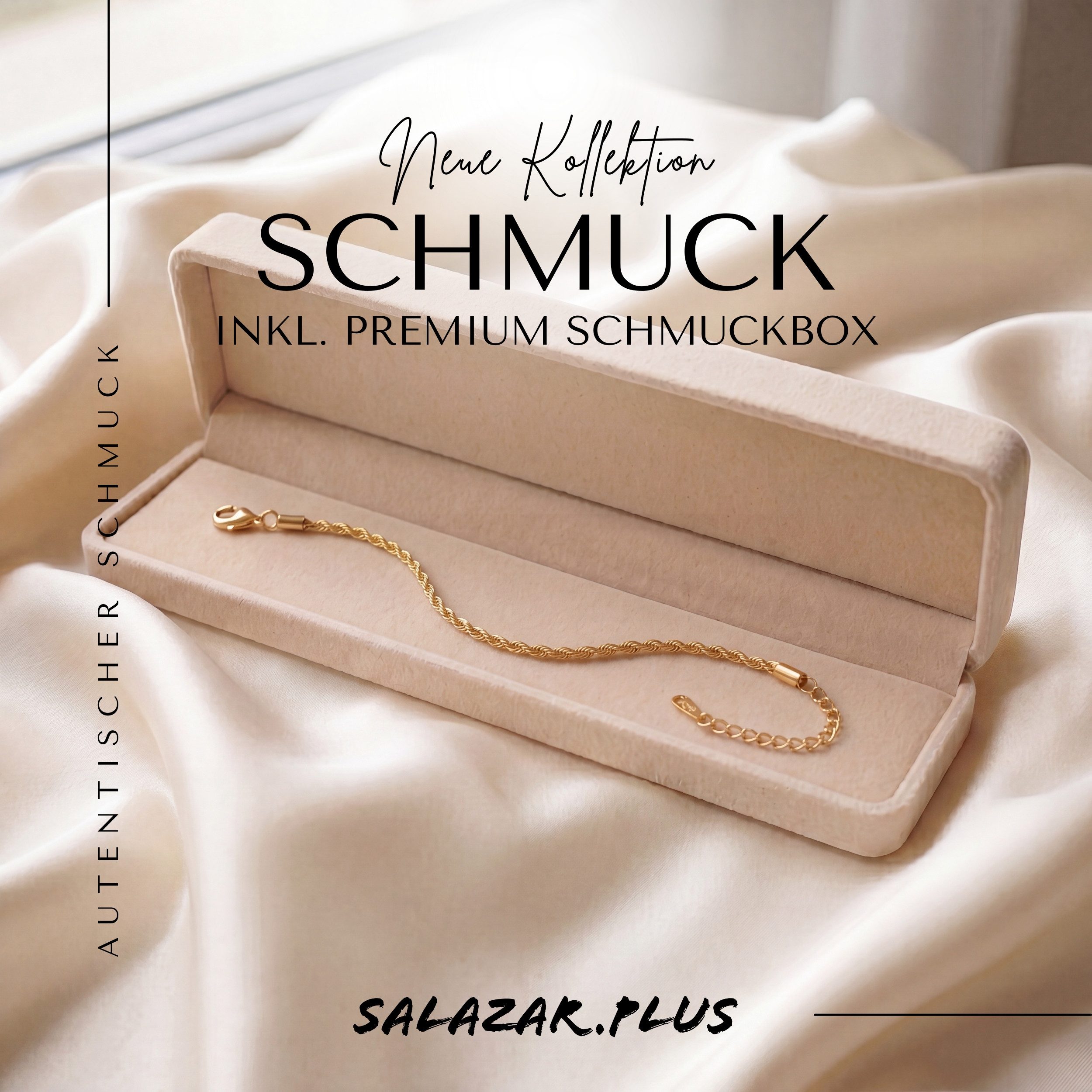 salazar.plus Armband Kordelarmband Rope aus vergoldetem Edelstahl geflochten, Kordelarmband Ropechain 3mm Armkette (18+5 cm lang)