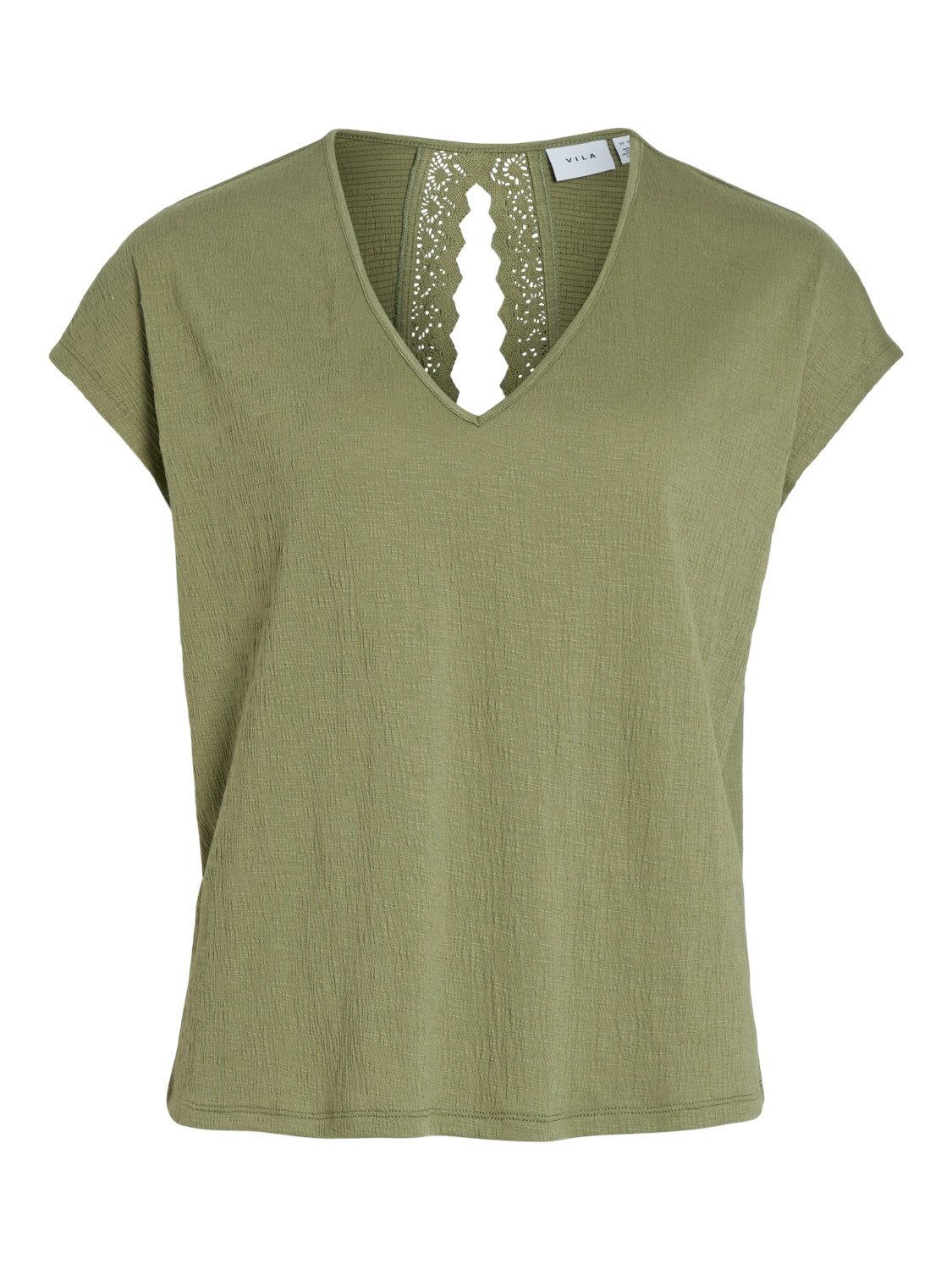 Vila T-Shirt Legere mit Spitzen Details V-Ausschnitt VISYMA V-NECK CAP SLEEVE TOP