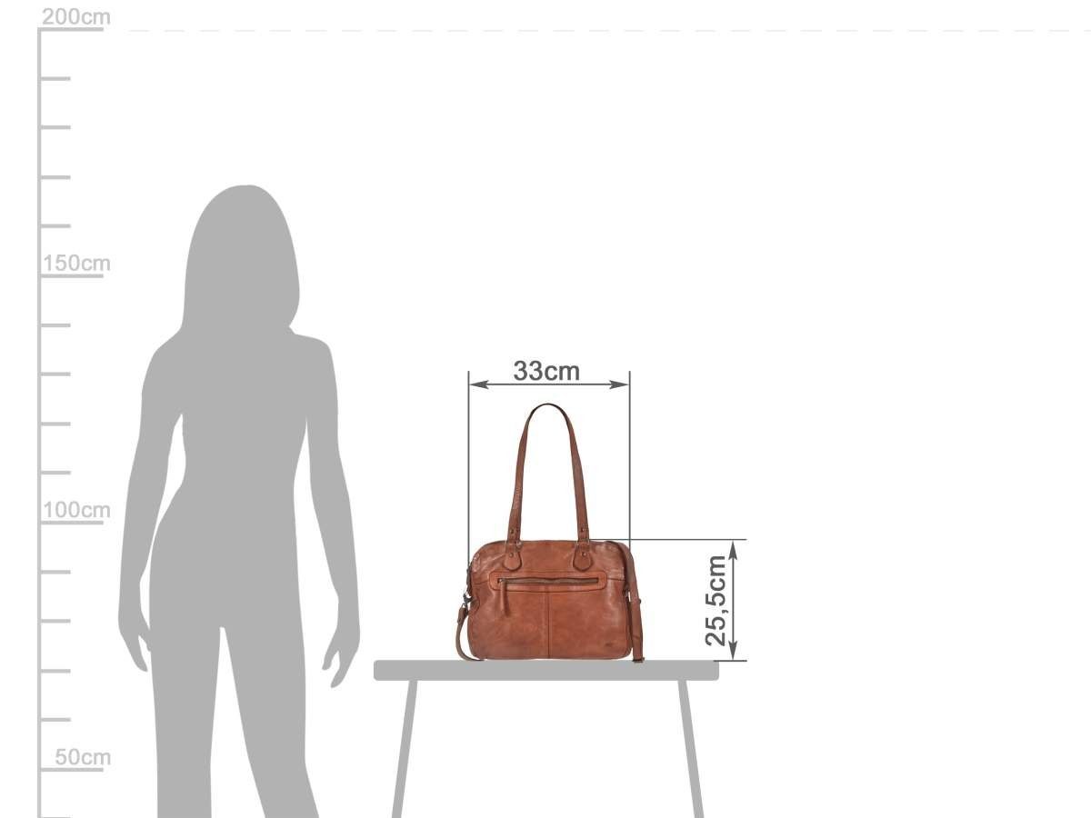 Bear Design Umhängetasche "Lieke" Cow Lavato Leder, Handtasche, 2 getrennte Fächer, Schultertasche 33x25cm, cognac
