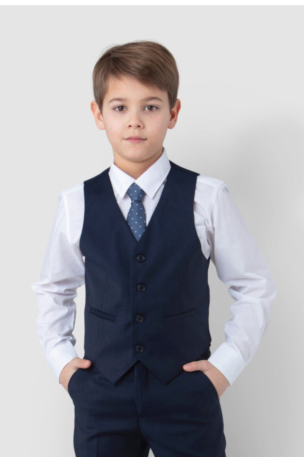 Anzug (Hemd, blau Melli-Trends elegant Krawatte) Weste, Hose Kommunionanzug 4-teilig Luxuriöser und Jungen festlich, Kinderanzug