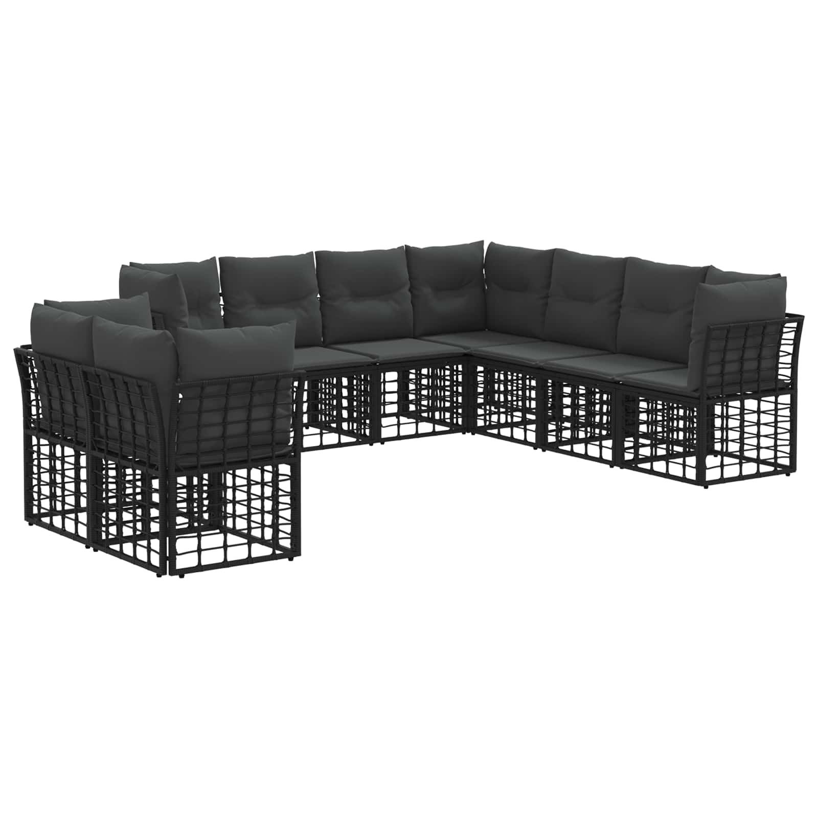 vidaXL Gartenlounge-Set Outdoor-Sofagarnitur mit Kissen 9 pcs Schwarz Polyester, (9-tlg)