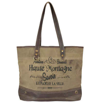 Sunsa Handtasche Vintage Handtasche aus Canvas & Leder. Große Beige/ braun Shopper, enthält recyceltes Material