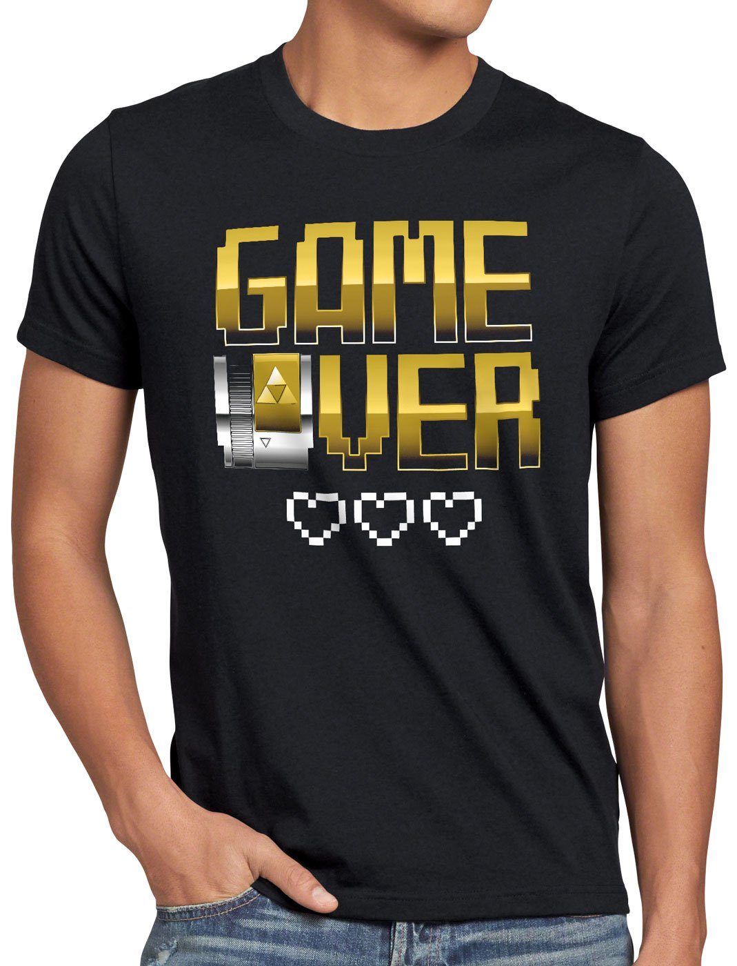style3 Print-Shirt Herren T-Shirt Game Over nes cartridge link gold schwarz