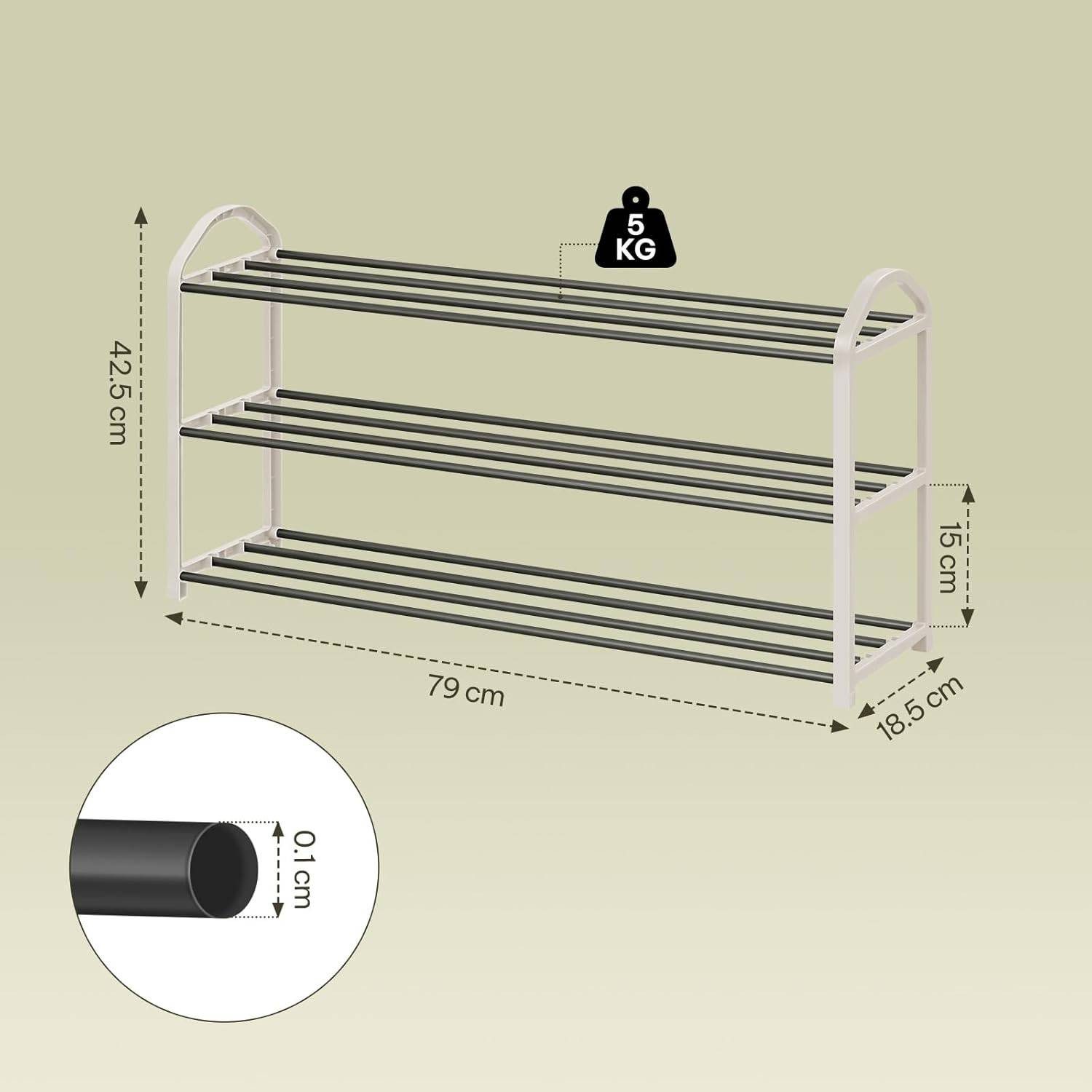 EUGAD Schuhregal, 1-tlg., 3-Ebenen–Metallrohrgestell, für Flur, Wohnzimmer, Schlafzimmer