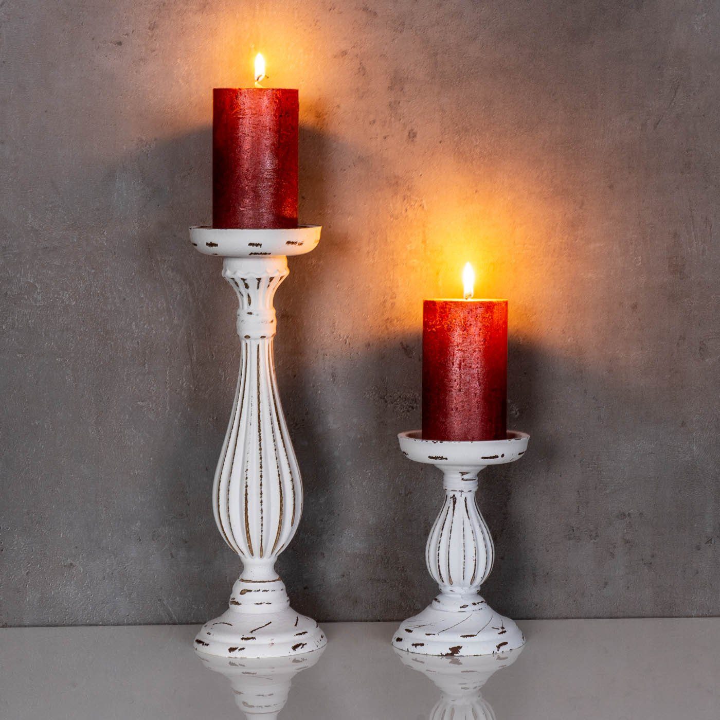 Holz H17-34cm Levandeo® Kerzenhalter, Weiß MDF 2er Set Shabby Kerzenständer Kerzenhalter