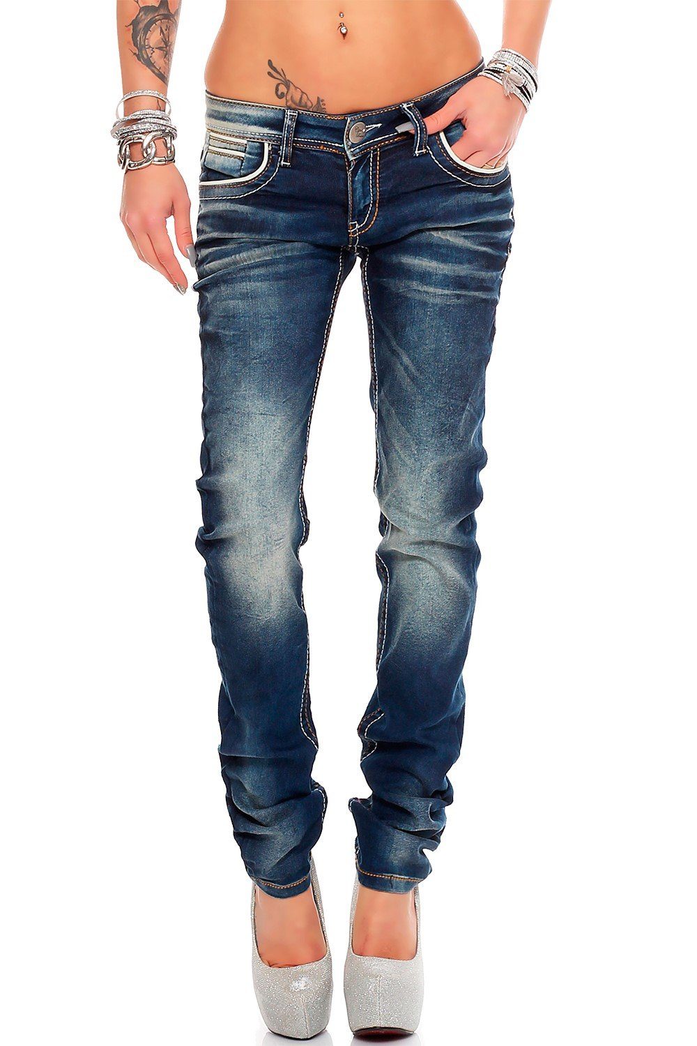 Cipo & Baxx 5-Pocket-Jeans Damen Hose BA-WD256 Casual Style mit farbigen  Nähten