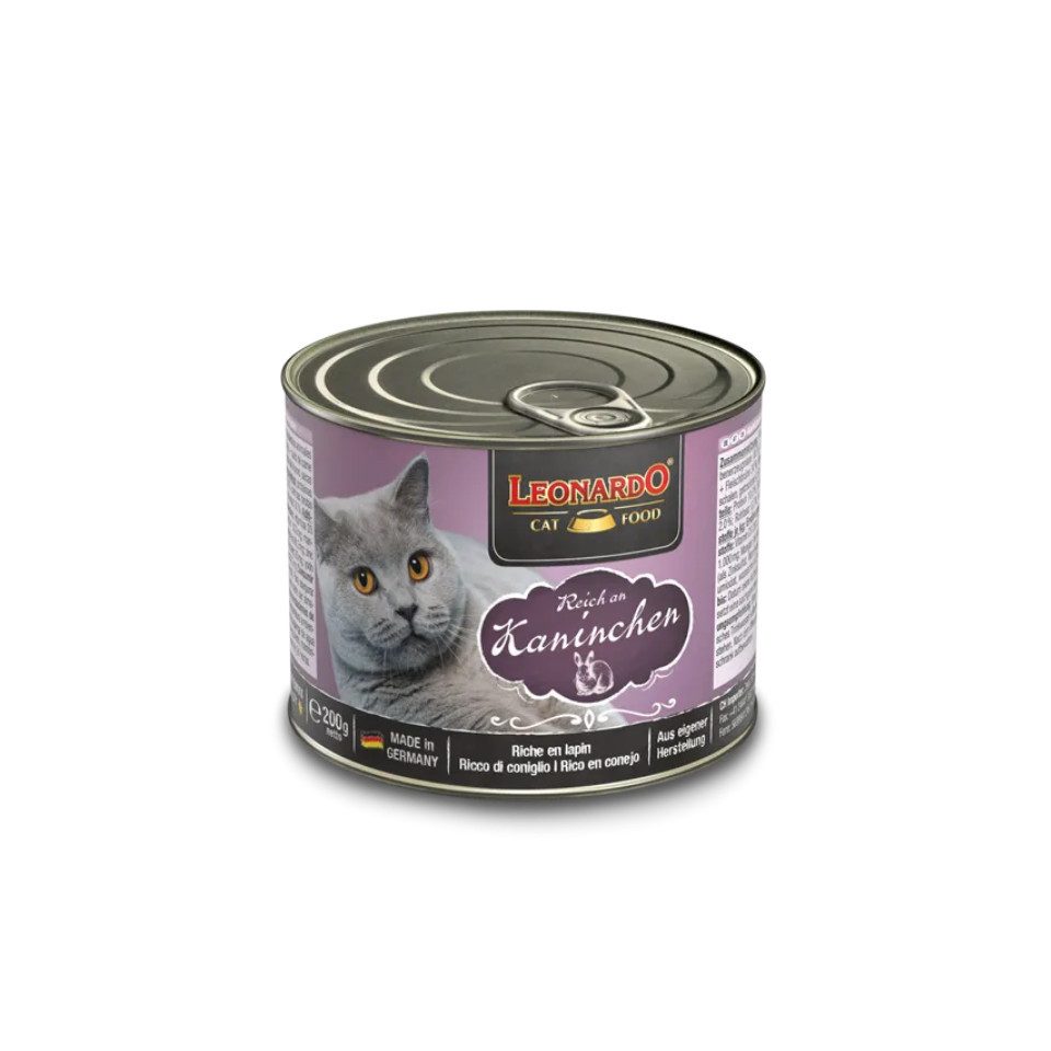 Leonardo Catfood Kaninchen - hochwertiges Nassfutter ohne Getreide & Zucker 6x200g, Nassfutter für: Katzen