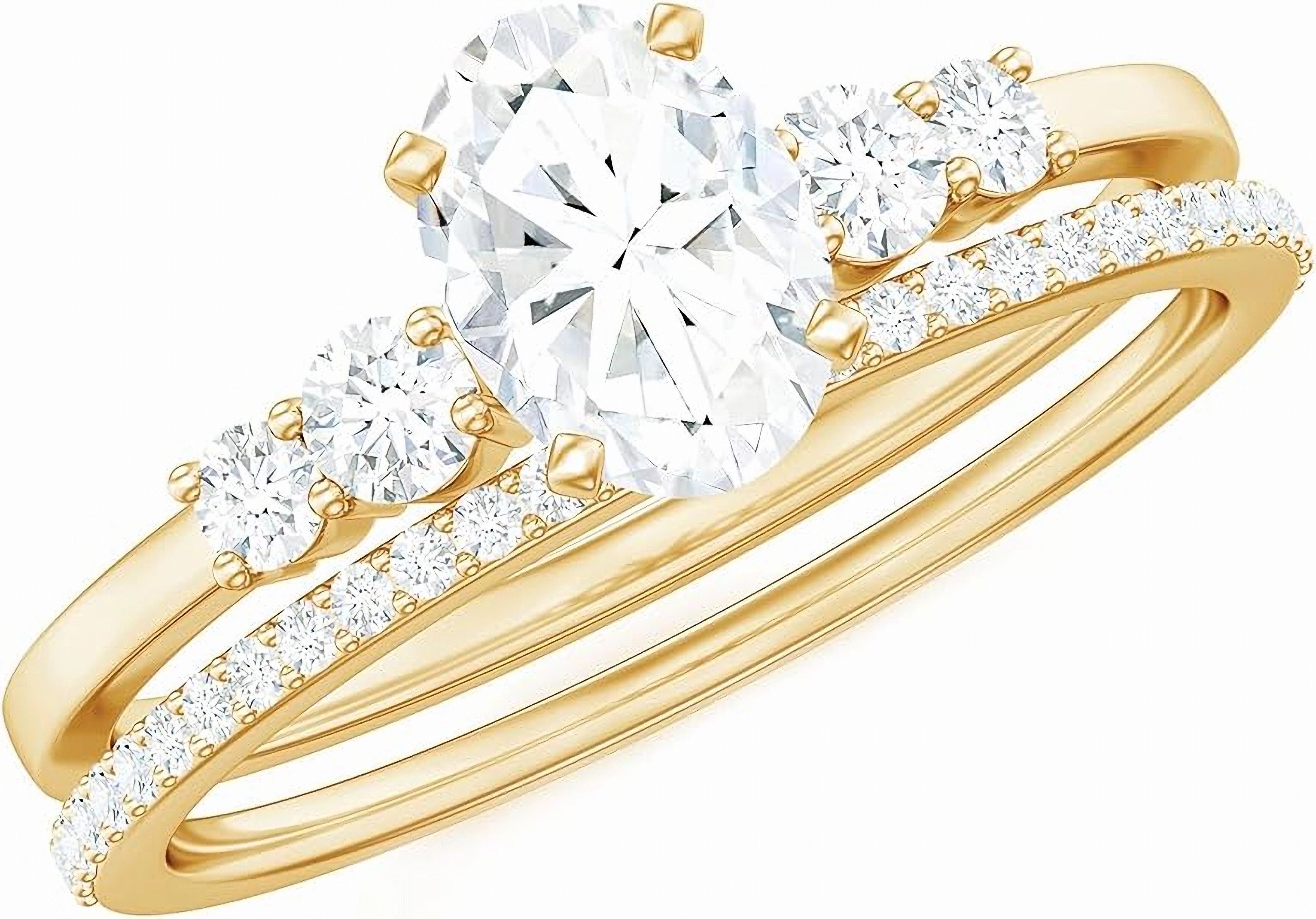 Jumpeak Diamantring 585 Gold, 1ct oval Diamant aus Labor, exquisites Ehering-Set, stapelbar, D VS1 2EX,  Mit IGI , Ein Geschenk für meine Geliebte