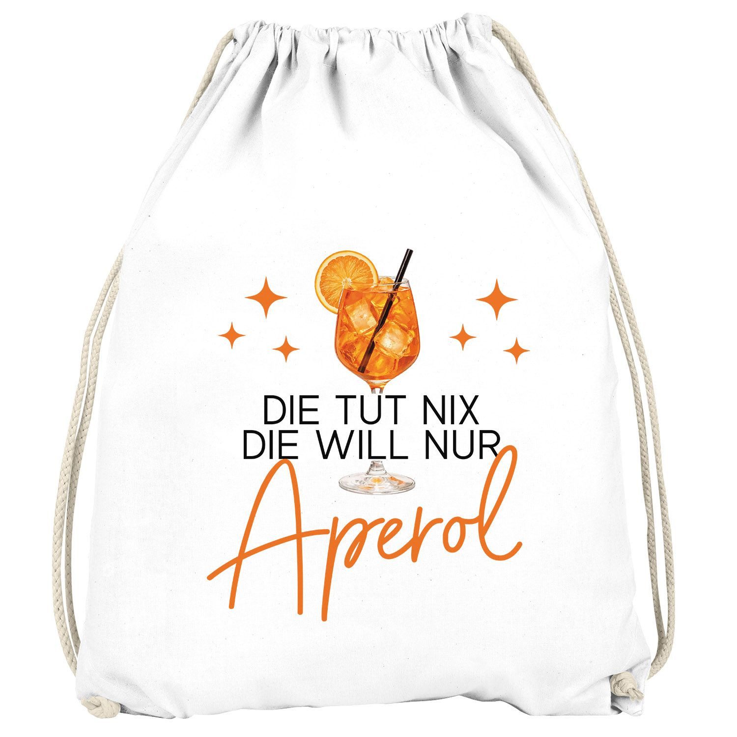 MoonWorks Turnbeutel Turnbeutel Spruch Lustig - Die will nur Aperol - Gruppenoutfit Gadget