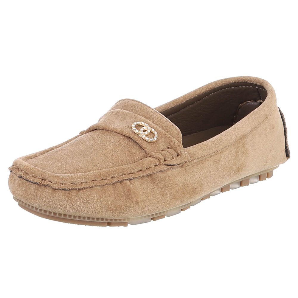 Ital-Design Modischer Mokassin für Damen mit eleganten Details Slipper (91554410) Flach Mokassins in Hellbraun