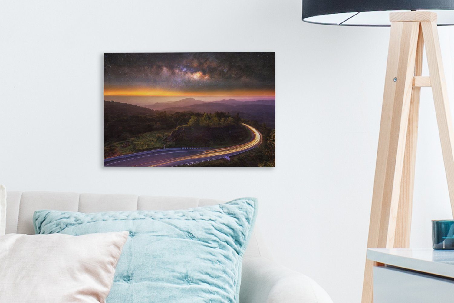 Abstrakte Berg, über dem OneMillionCanvasses® Leinwandbild Wandbild Aufhängefertig, St), Milchstraße 30x20 Wanddeko, (1 cm Leinwandbilder,