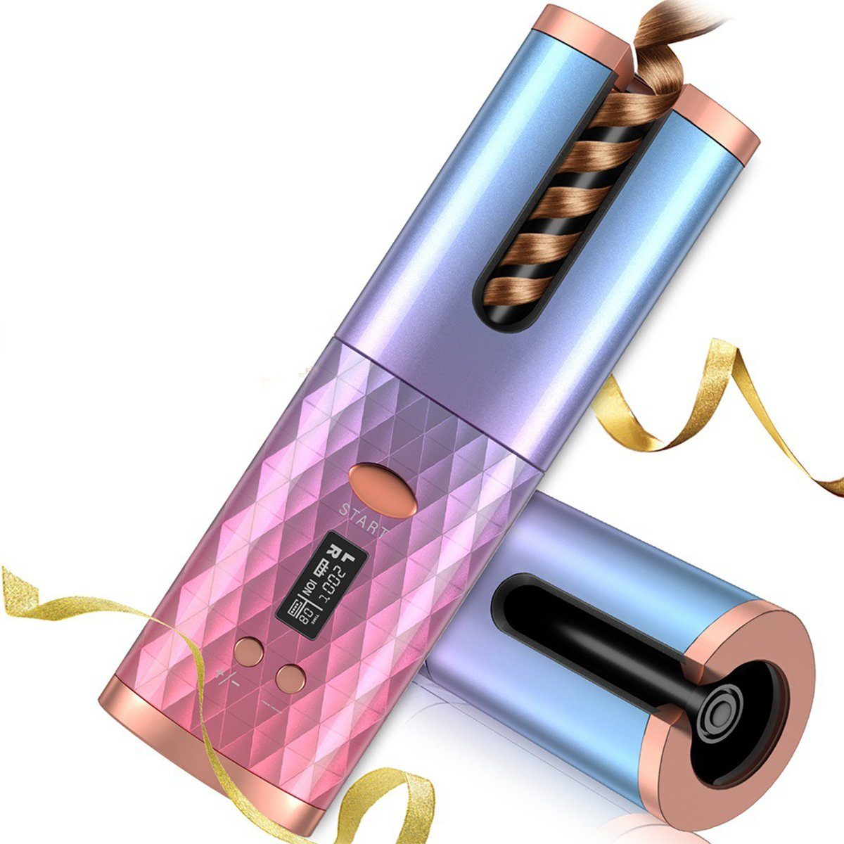 autolock Lockenstab Lockenstab kabelloser Automatischer Lockenstab Tragbarer , USB-Lade Lockenstab Einstellbare Temperatur, mit LCD-Display