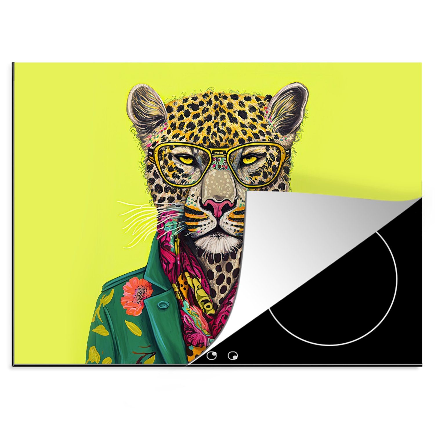 MuchoWow Herdblende-/Abdeckplatte Panther - Tier - Brillen - Farben, Vinyl, (1 tlg), 70x52 cm, Mobile Arbeitsfläche nutzbar, Ceranfeldabdeckung