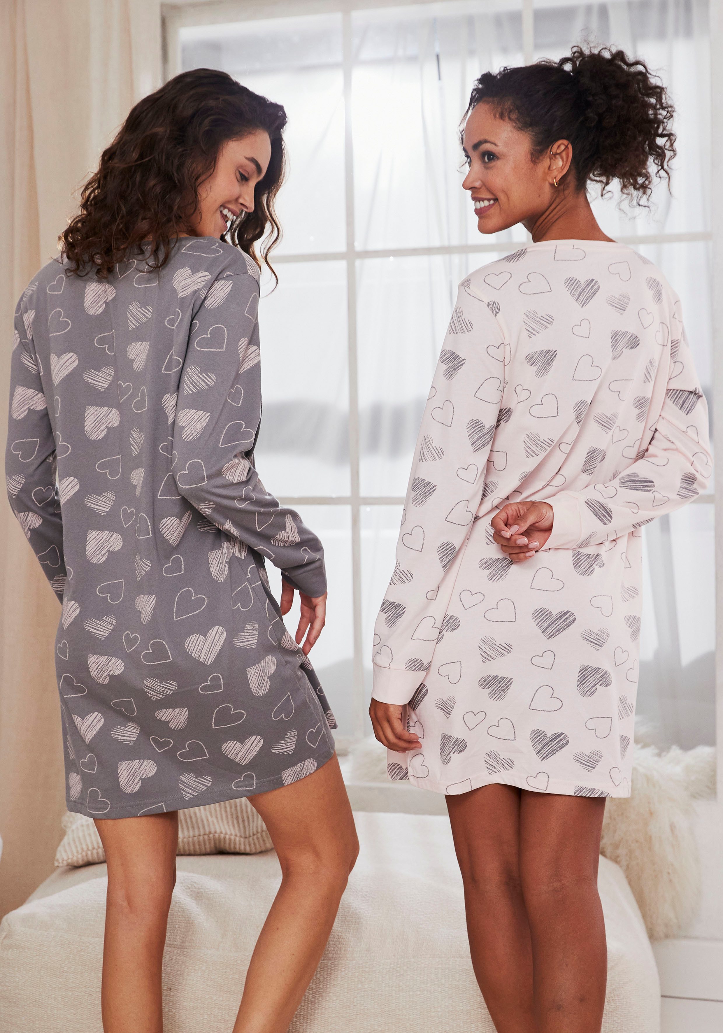 Vivance Dreams by Lascana Nachthemd (Packung, 2 Stück) mit süßem Herzprint – Bild 3 von 5