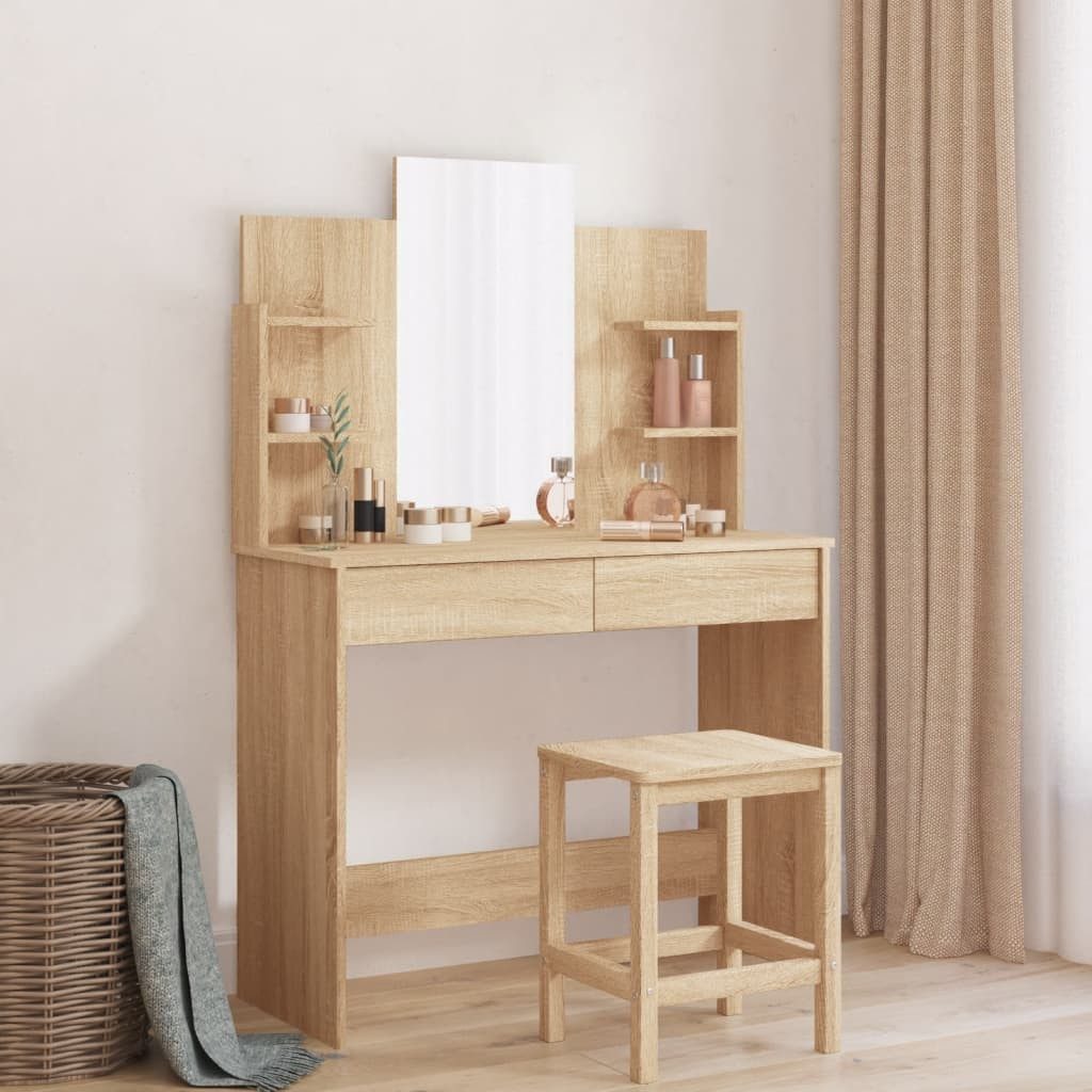 vidaXL Schminktisch NA Schminktisch Frisiertisch Beautytisch mit Spiegel 2 Regale 96x40x14