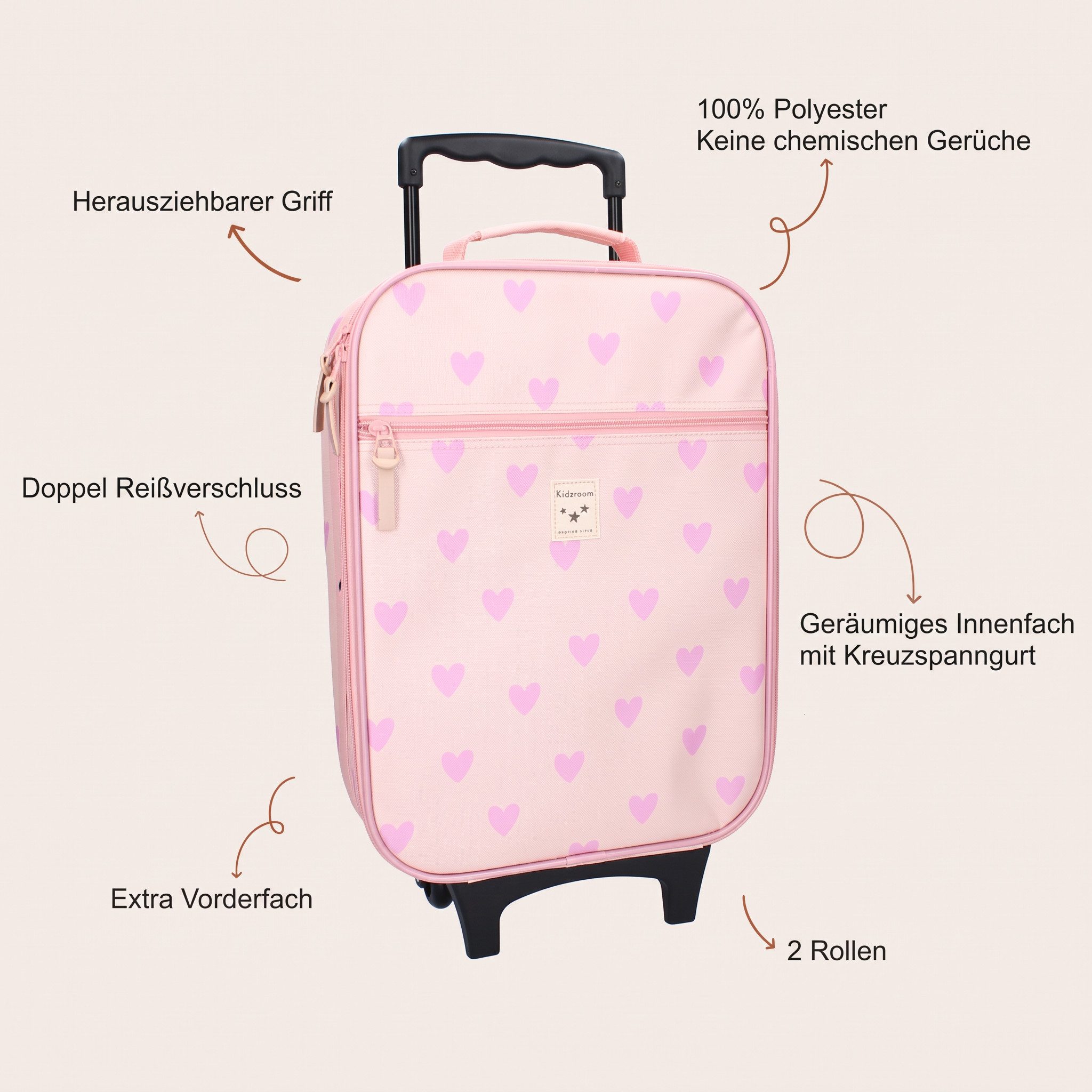 Kidzroom Kinderkoffer Kindertrolley Mädchen Trolly Trolley Koffer 15 L, nur 1 kg leicht, Außenmaße:48×32×14 cm, Innenmaße:42×32×11 cm – Bild 4 von 5