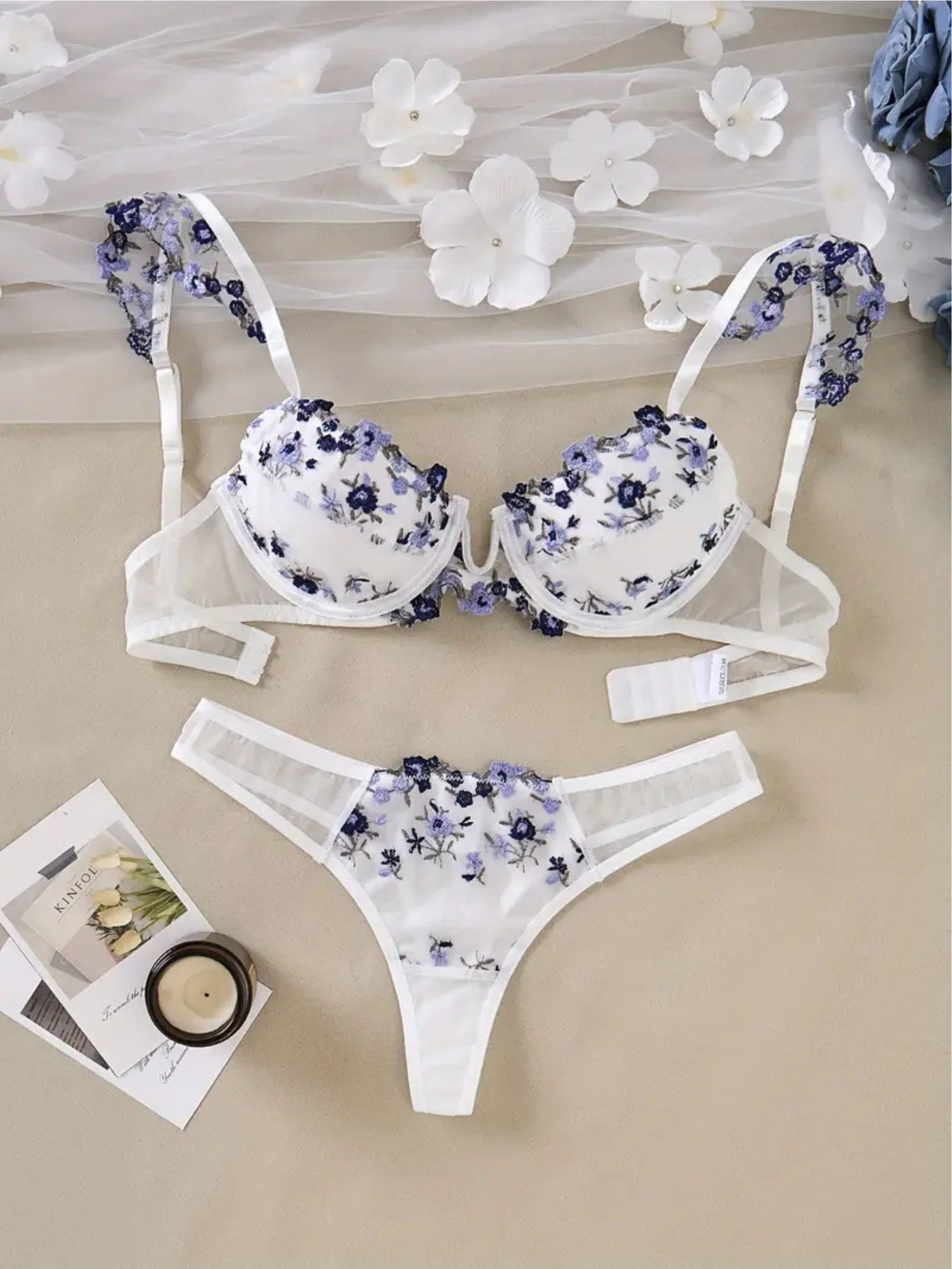 Set: Bügel-BH Elegantes Dessous-Set mit Stickerei – Sexy BH & Slip Reizwäsche