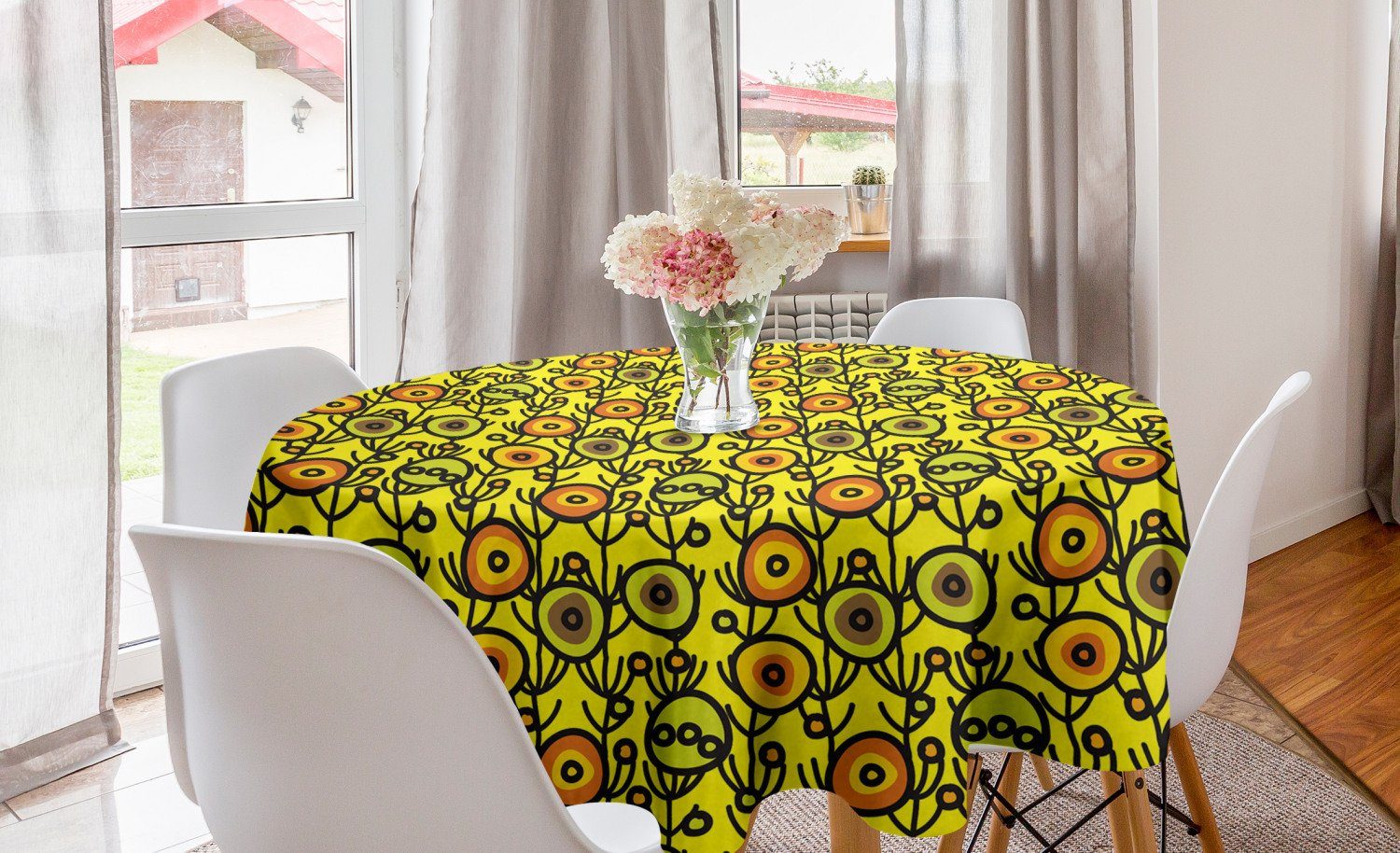 Abakuhaus Tischdecke Kreis Tischdecke Abdeckung für Esszimmer Küche Dekoration, Ethnisch Verschiedene Farbige Evil Eyes