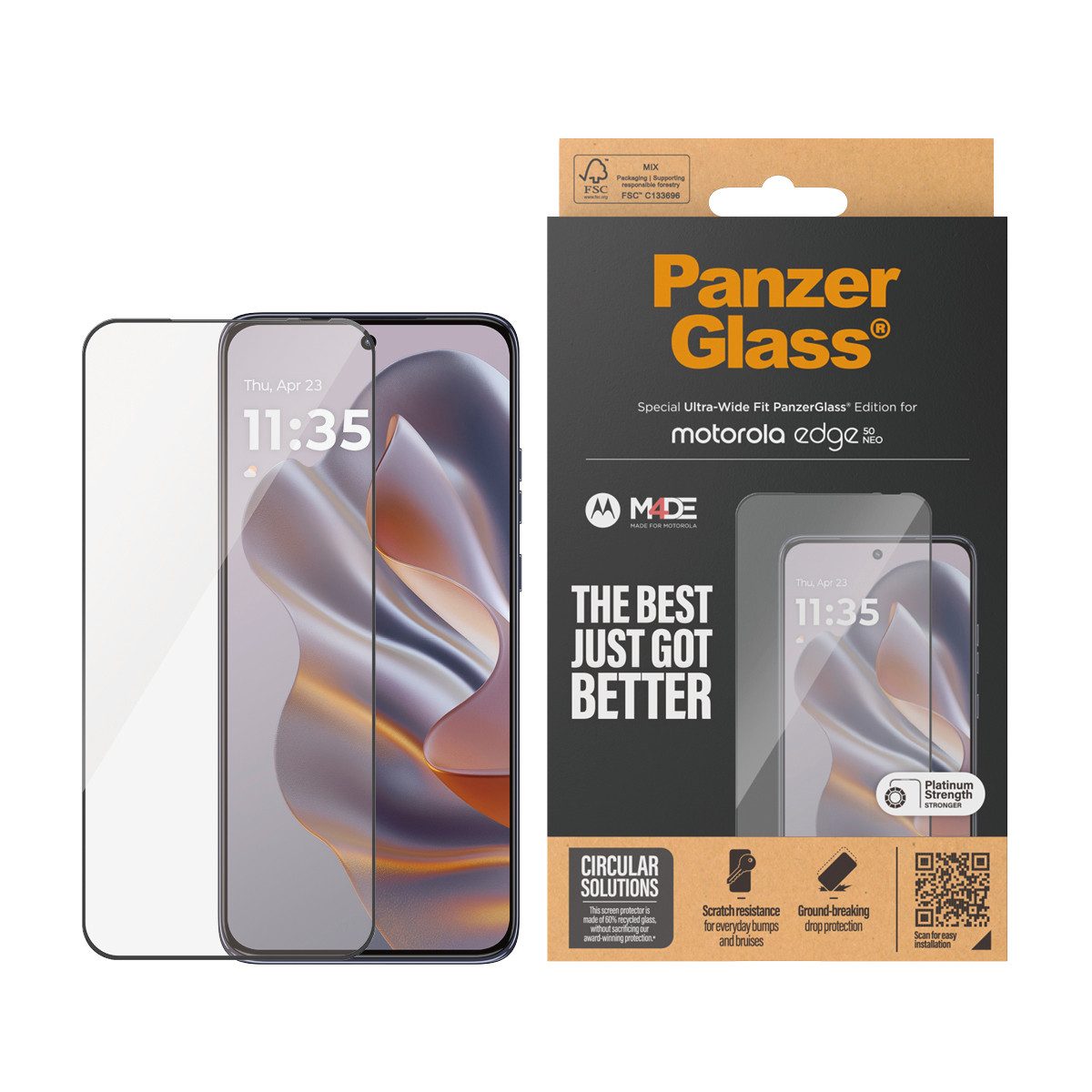 CARE by PanzerGlass Displayschutzglas Ultra-Wide Fit Screen Protector für Motorola edge 50 Neo, Displayschutzfolie, Schutzfolie, Bildschirmschutz, kratz- & stoßfest