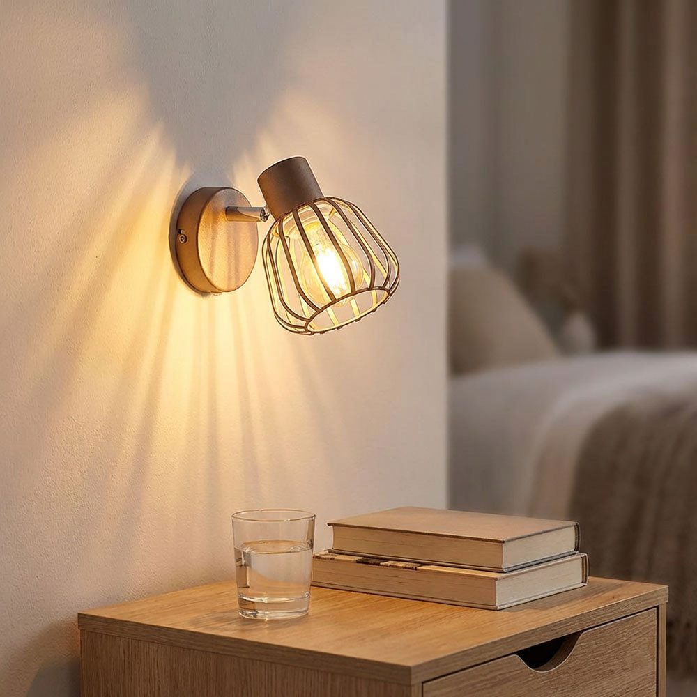 GLOBO LIGHTING Wandleuchte, Leuchtmittel nicht inklusive, Wandleuchte Schlafzimmerlampe Metall kaffeefarben schwenkbar H 15 cm