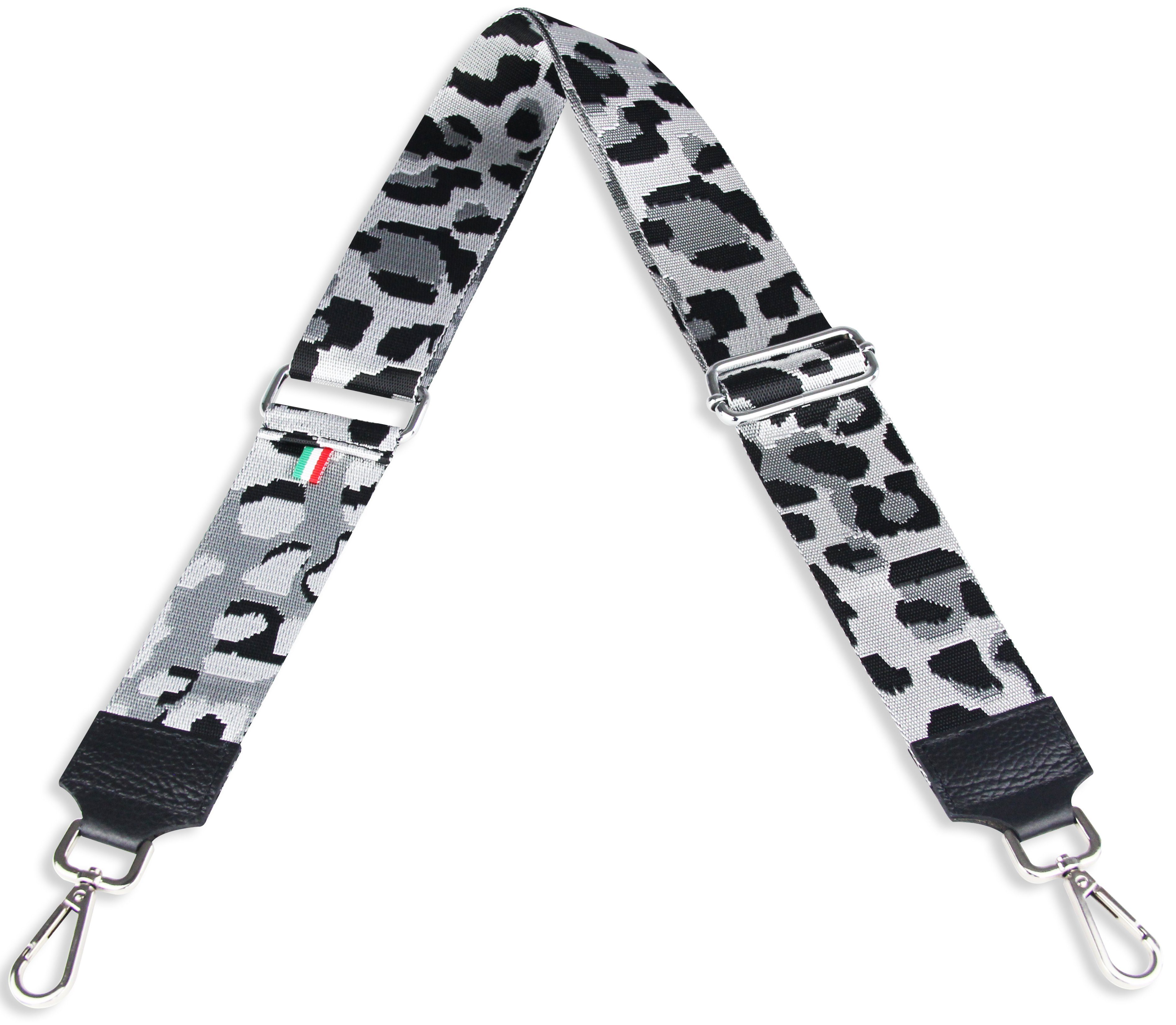 Frentree Schulterriemen MADE IN ITALY, 5cm breiter Schultergurt für Taschen, verstellbarer Gurt, Muster: Leopard/ Zebra Leo Grau